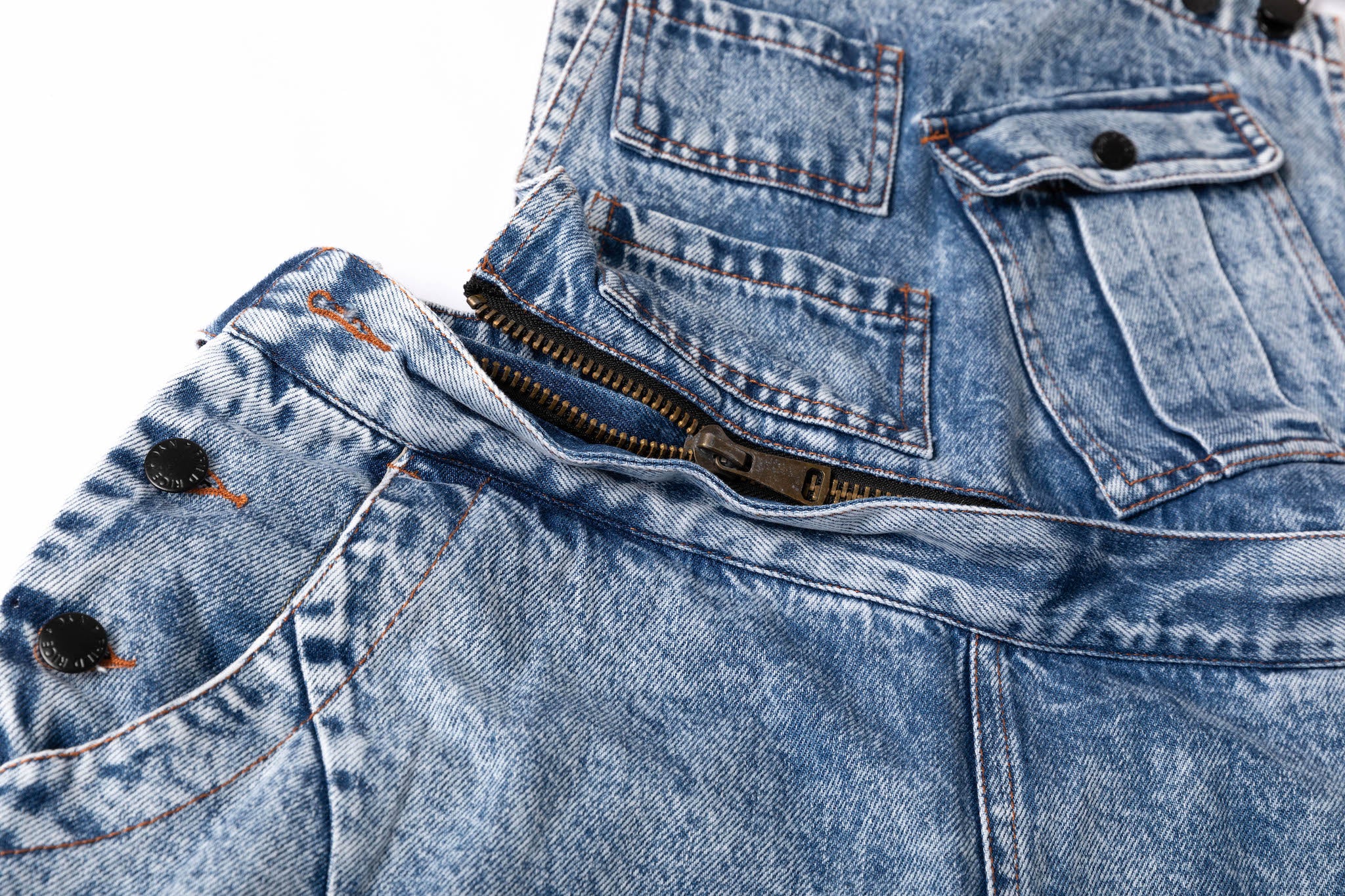 Zip Split Overalls - Washed Blue - Image 6