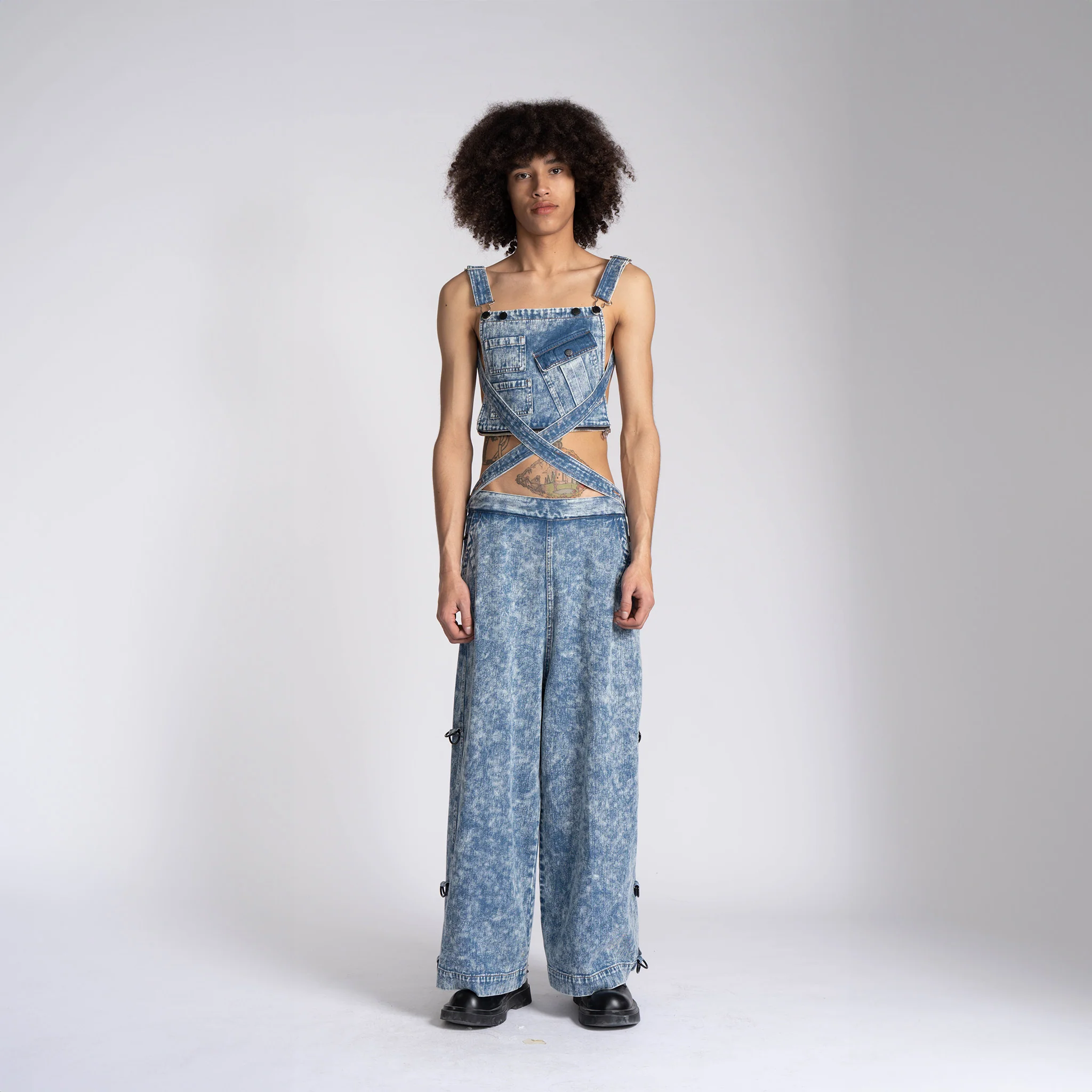 Zip Split Overalls - Washed Blue - Image 7