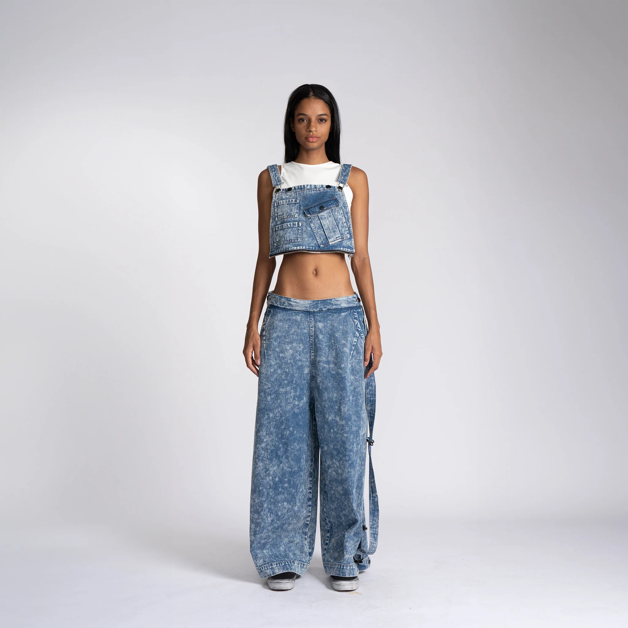 Zip Split Overalls - Washed Blue - Image 8