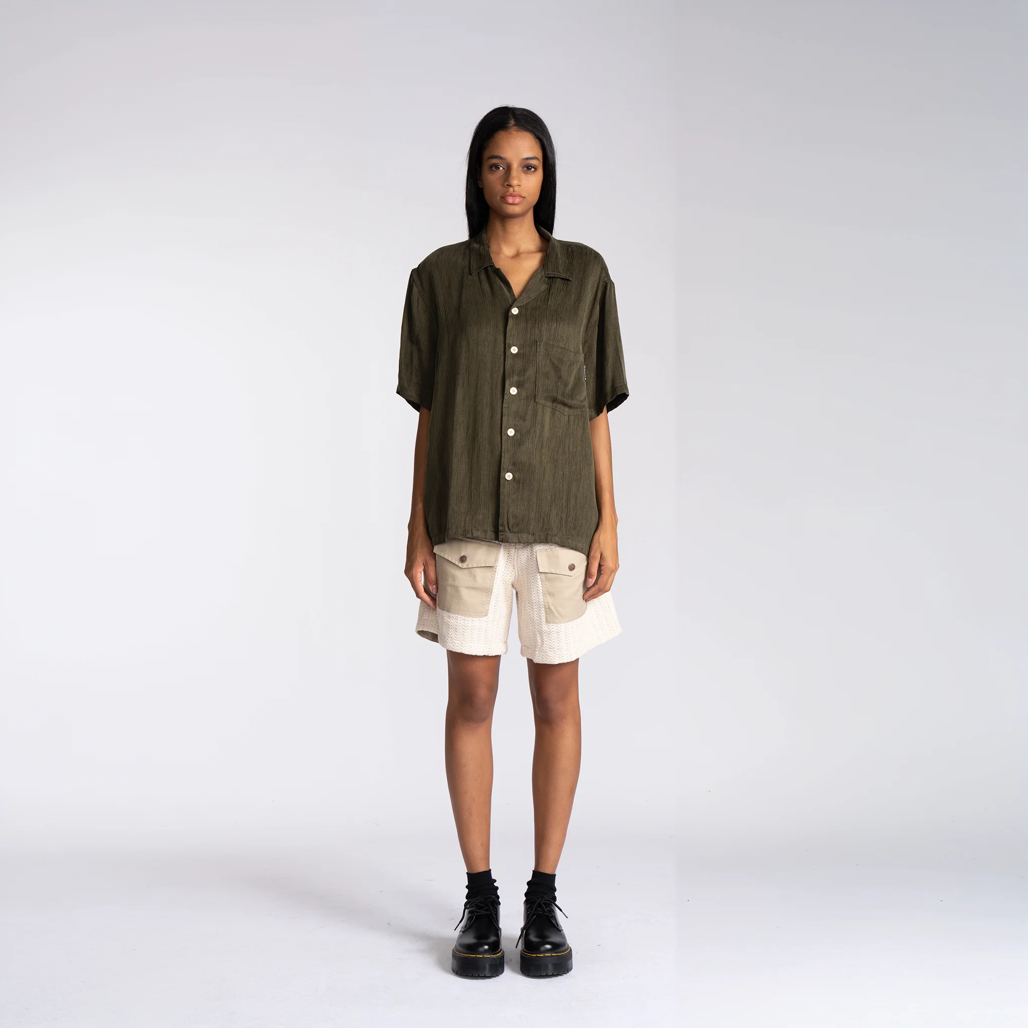 Cupro Button Up - Olive - Image 4