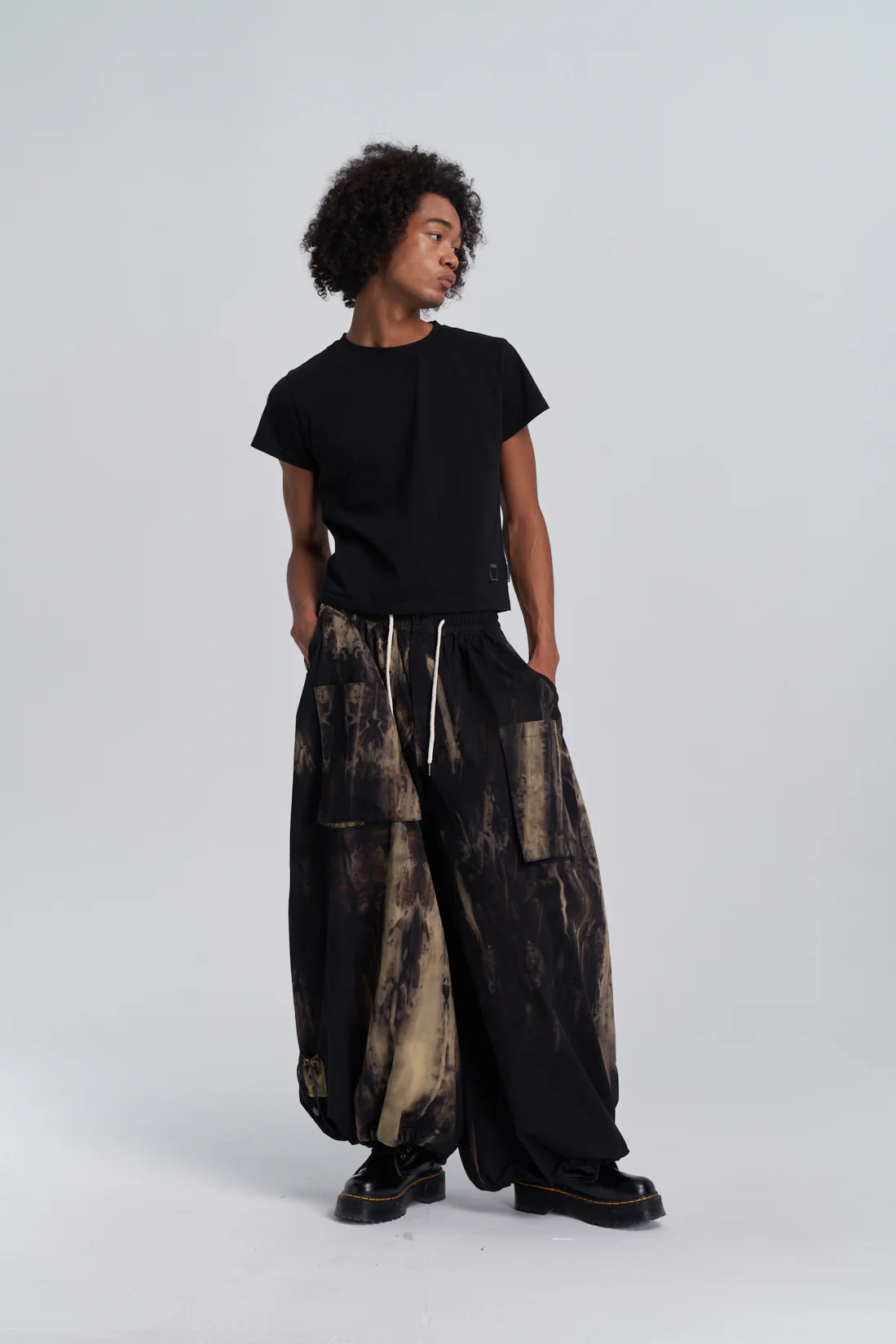 Wide Leg Yemi Pants - Wring Dye Black - Image 3