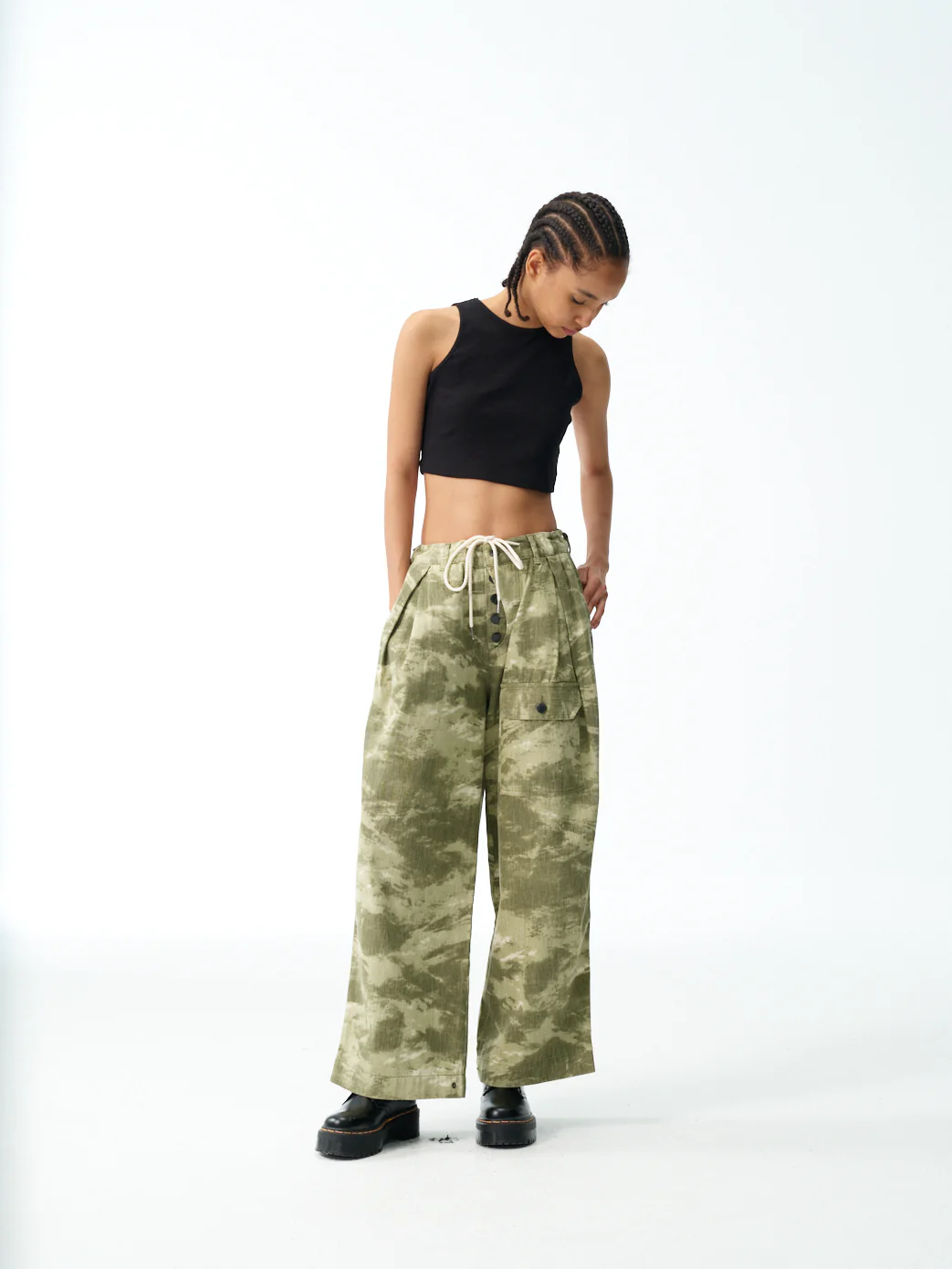 Pleated Wide Leg Pants - Camo - Image 3