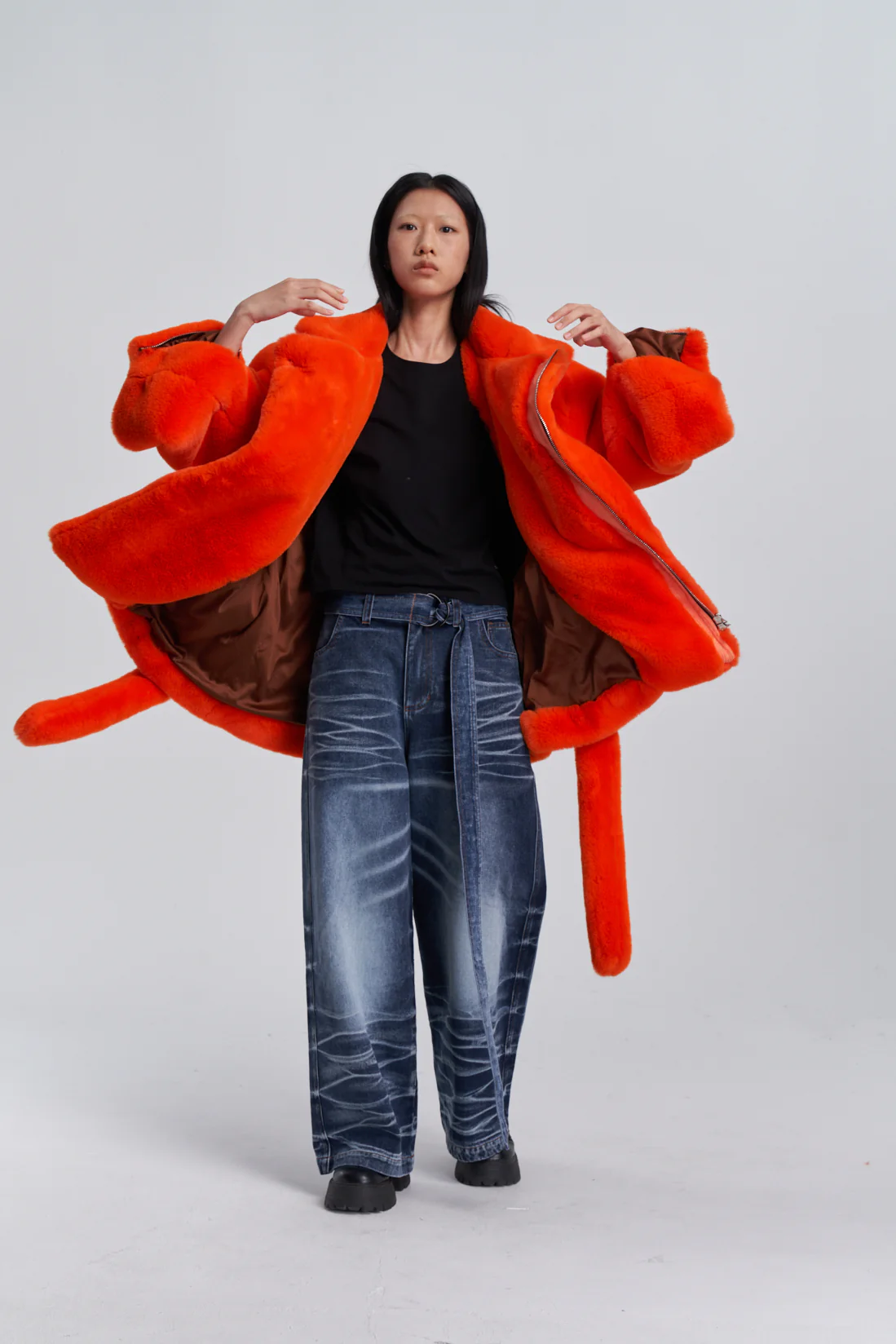 Faux Fur Trapper Jacket - Orange - Image 7