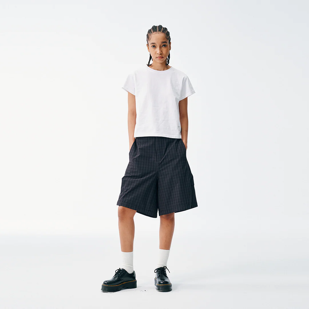 Check Pattern Cargo Shorts – Black Grid, Relaxed Fit, Pleated - Image 6