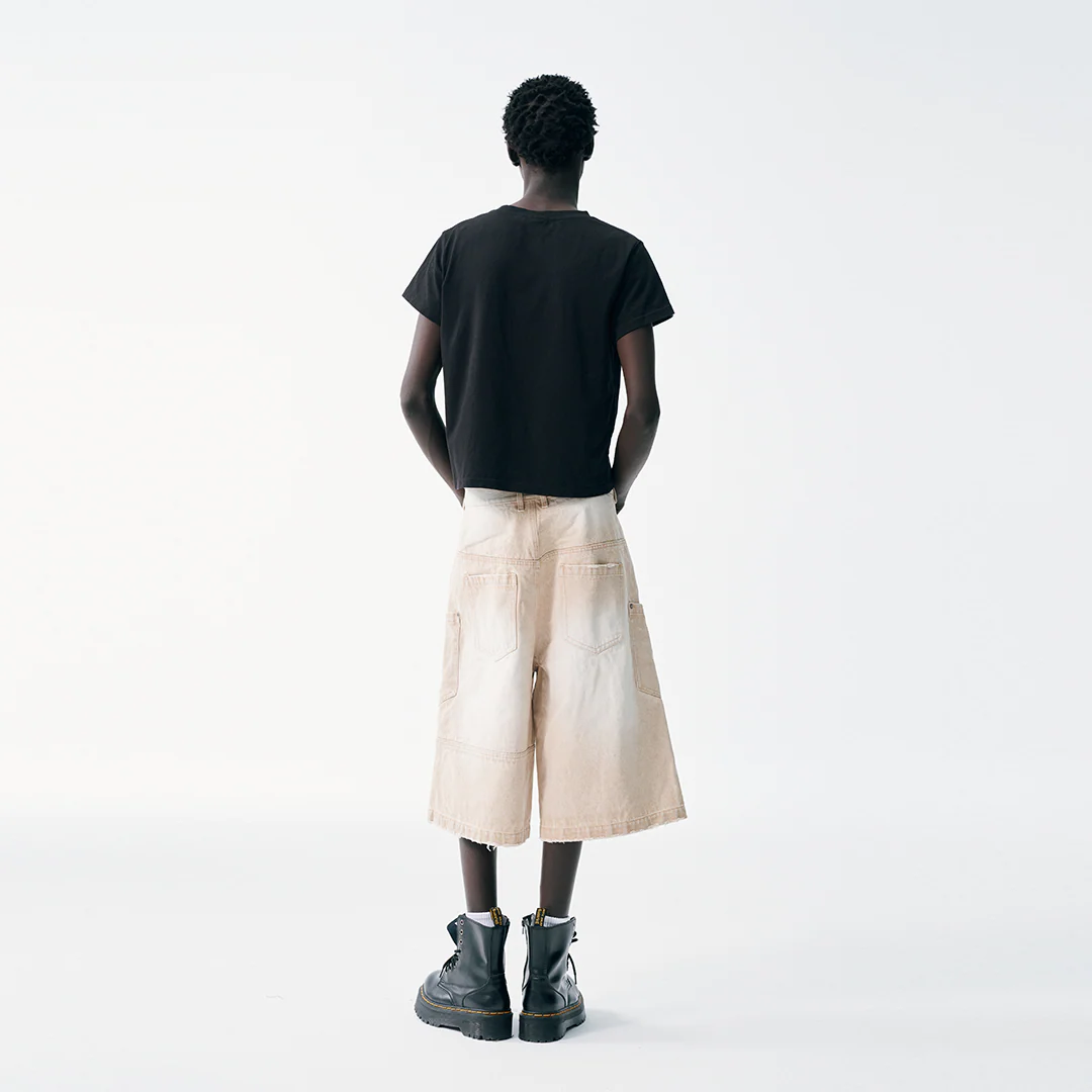 Anglular Utility Pocket Faded Jorts - Sand - Image 5