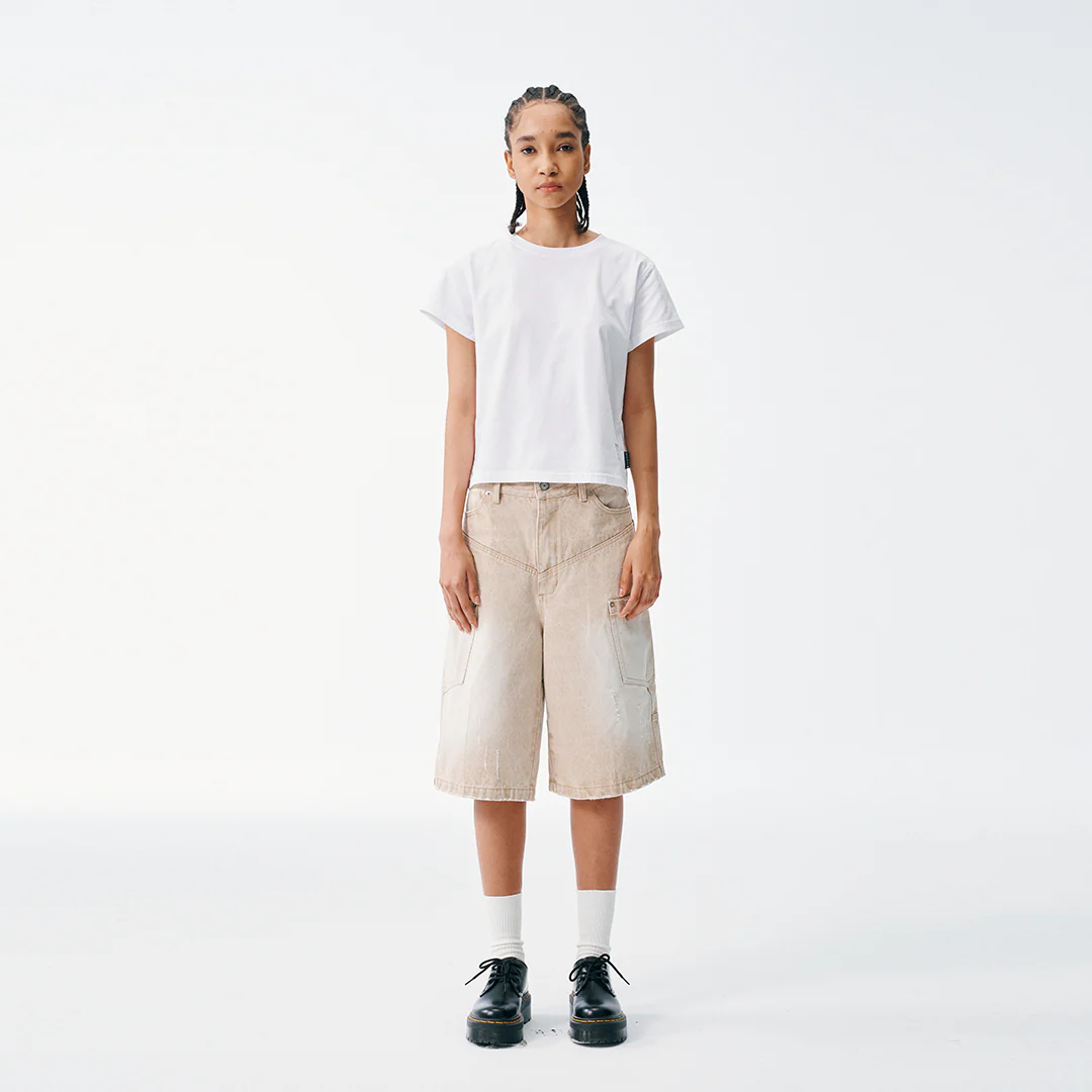 Anglular Utility Pocket Faded Jorts - Sand - Image 6