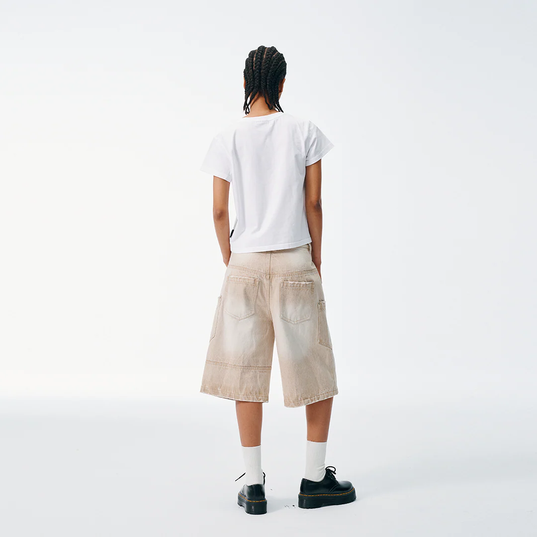 Anglular Utility Pocket Faded Jorts - Sand - Image 7