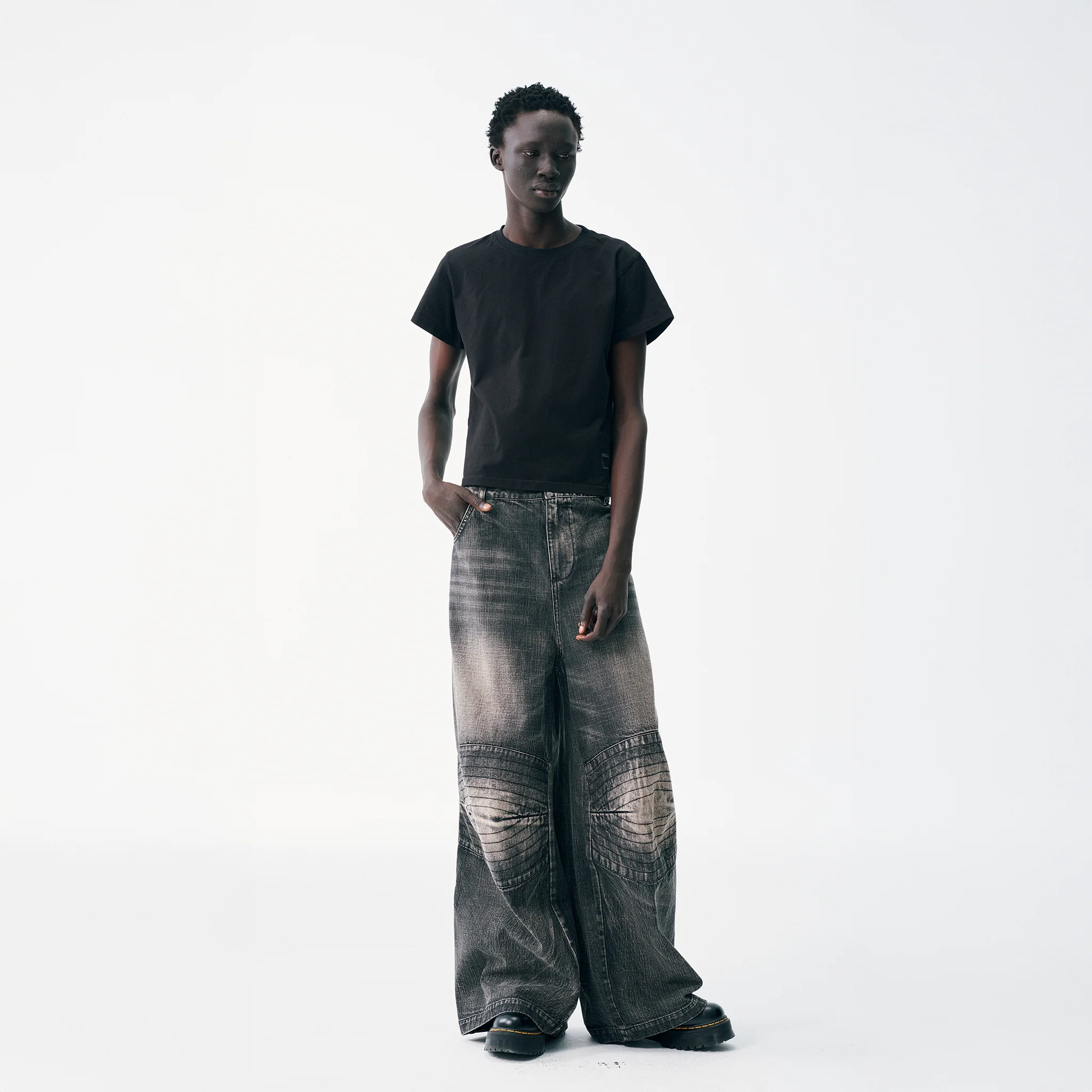 Wide Leg Carpenter Jeans - Fractal Knee Panels, Onyx - Image 3