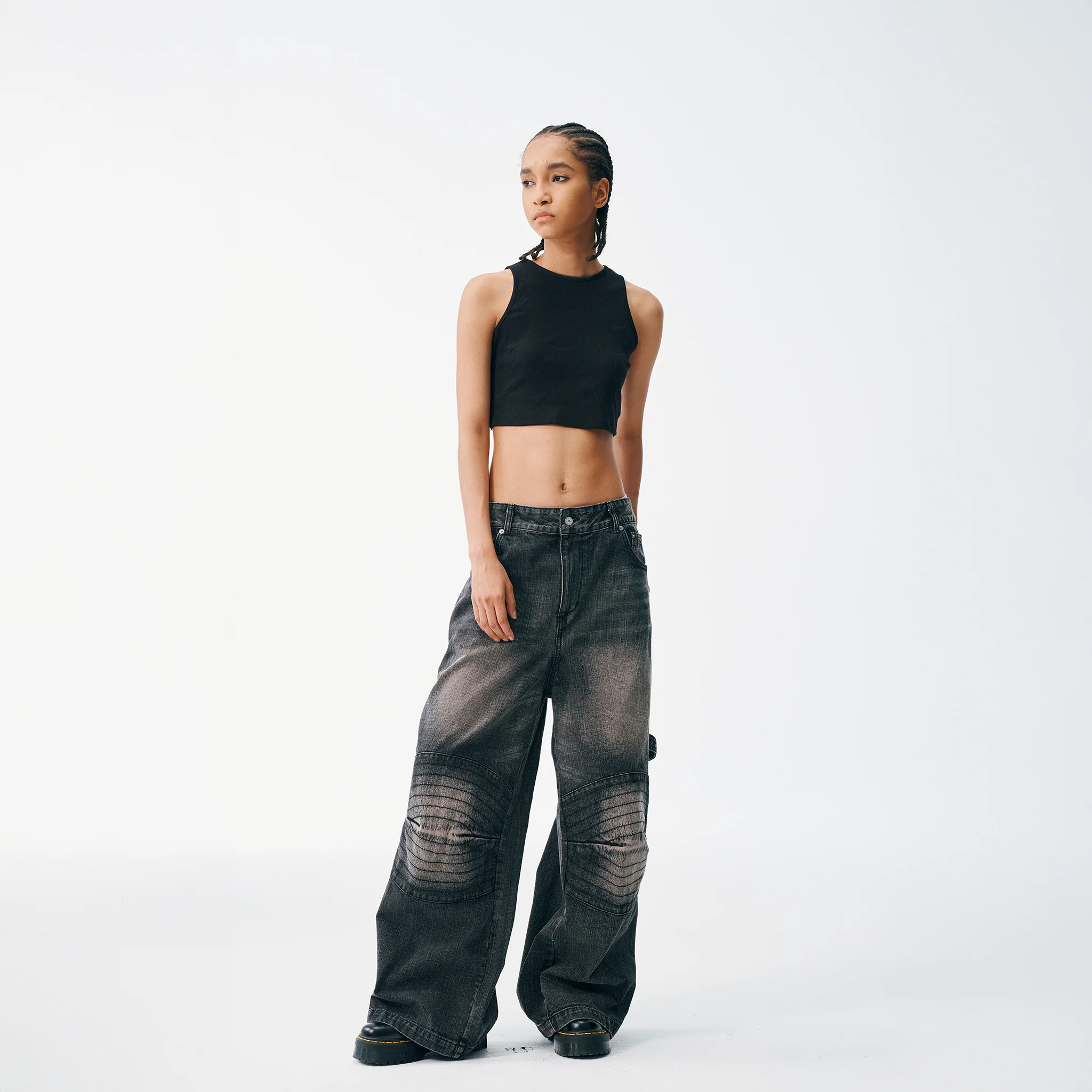 Wide Leg Carpenter Jeans - Fractal Knee Panels, Onyx - Image 4