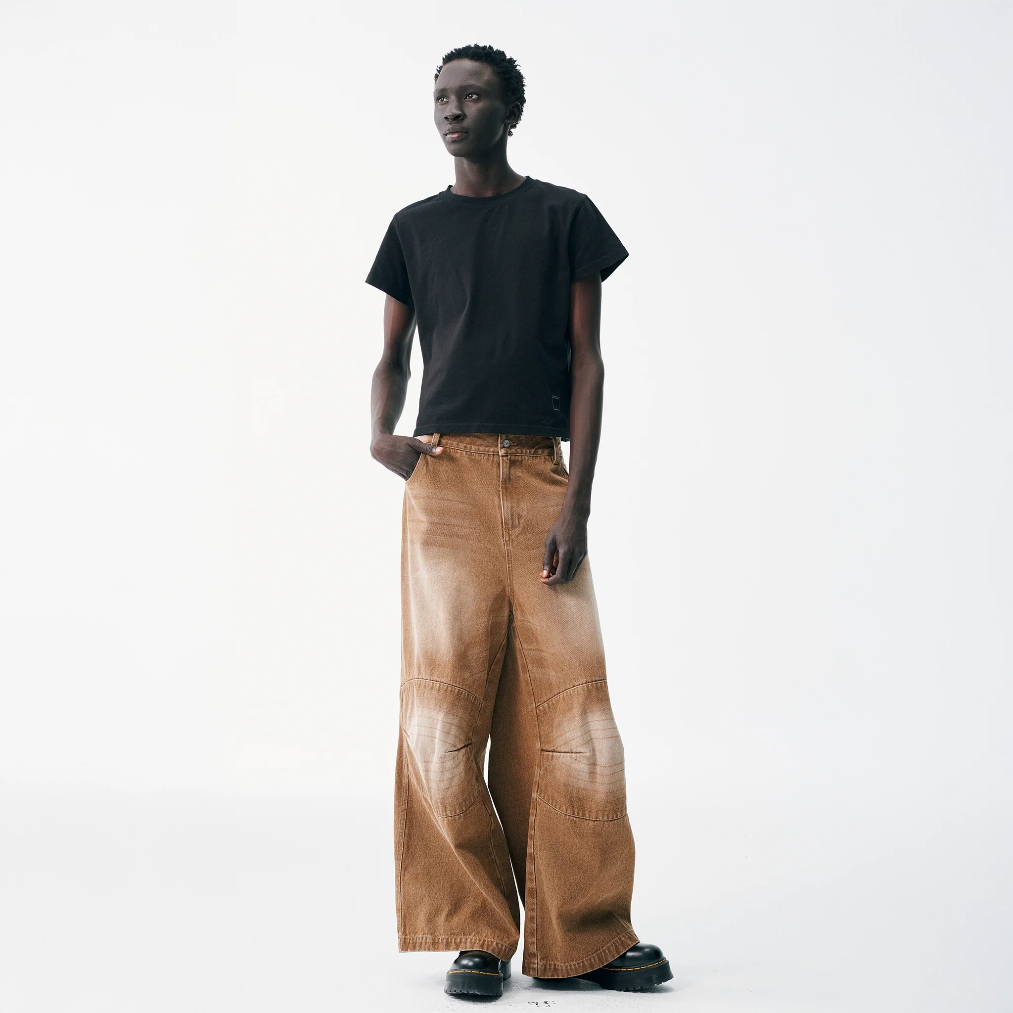 Wide Leg Carpenter Jeans - Fractal Knee Panels, Sand - Image 3