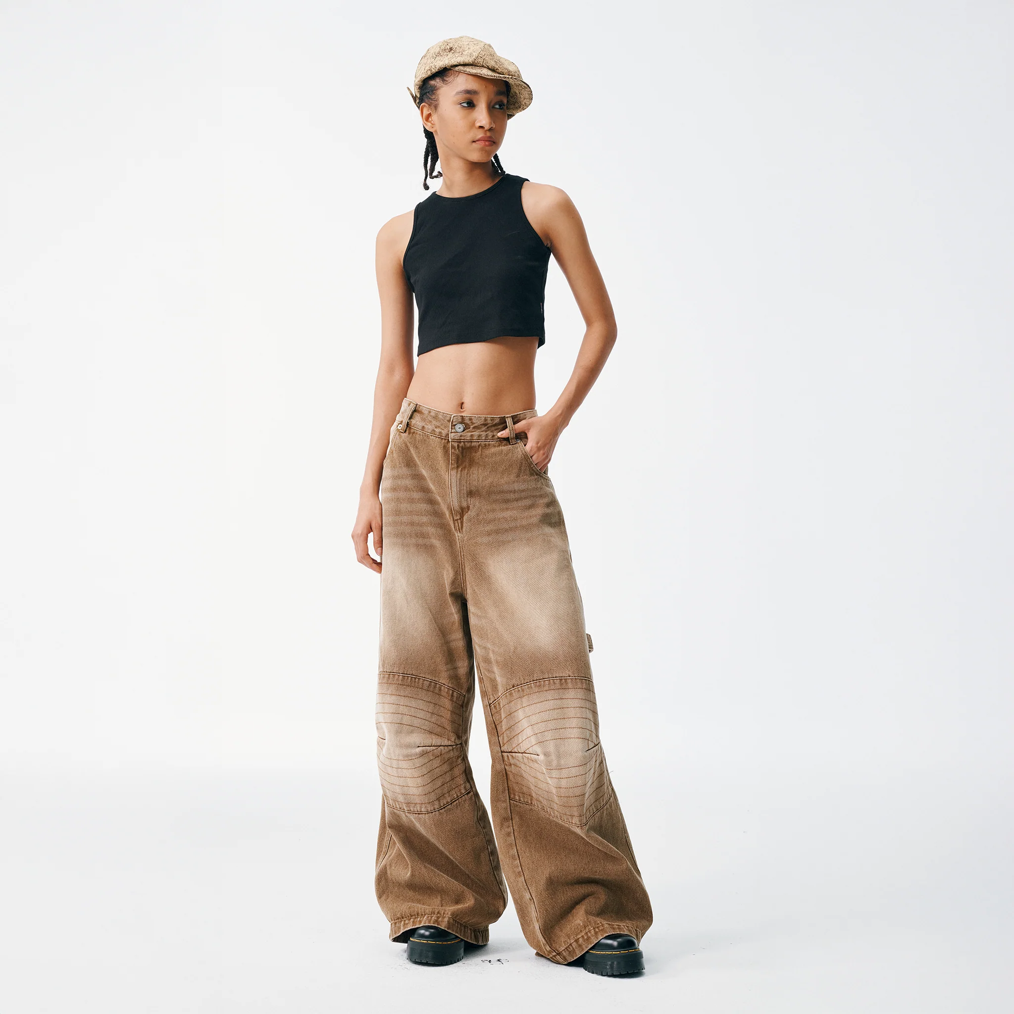 Wide Leg Carpenter Jeans - Fractal Knee Panels, Sand - Image 4