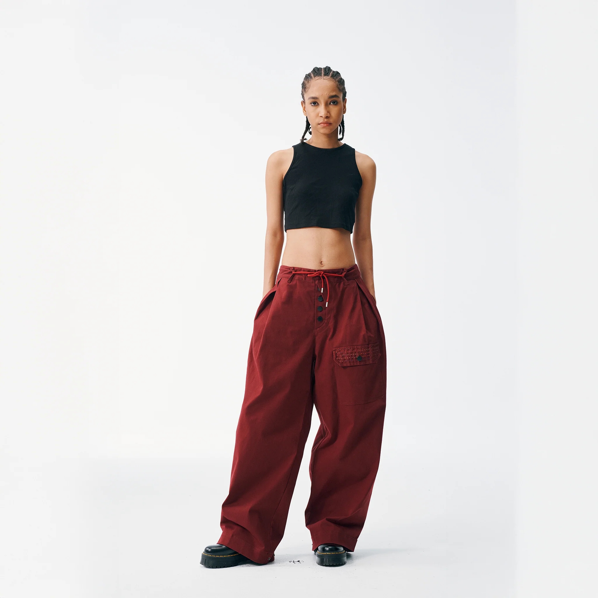 Sashiko Wide Leg - Oxblood - Image 3
