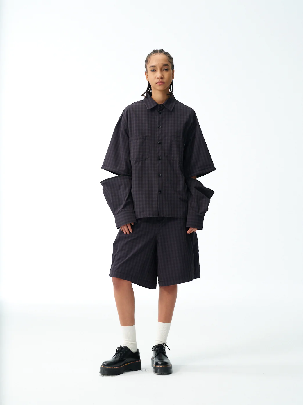 Grid Check Convertible Sleeve Shirt – Dark Plaid, Relaxed Fit - Image 6