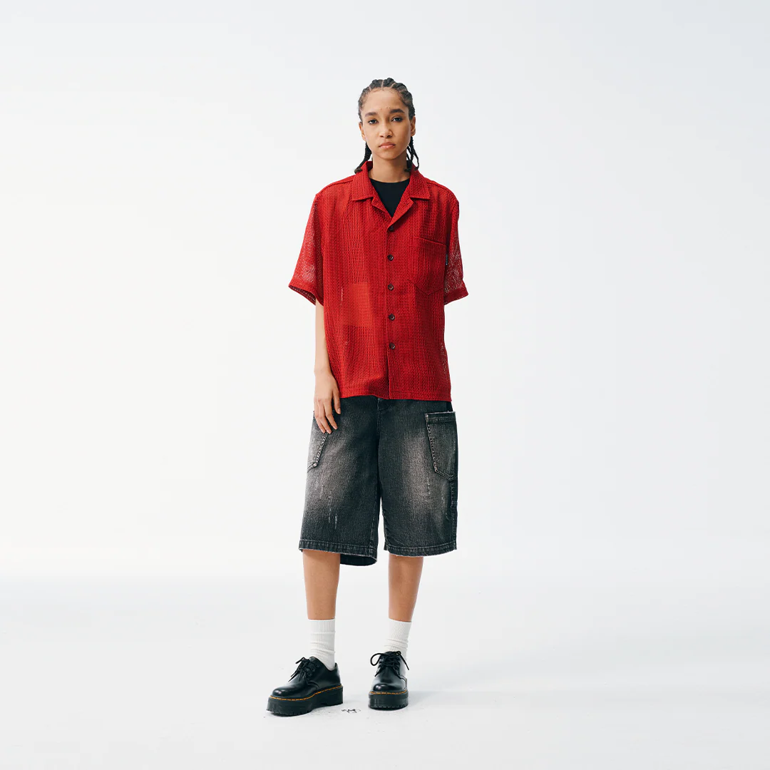 Deep Currant Open Weave Mesh Shirt - Image 8