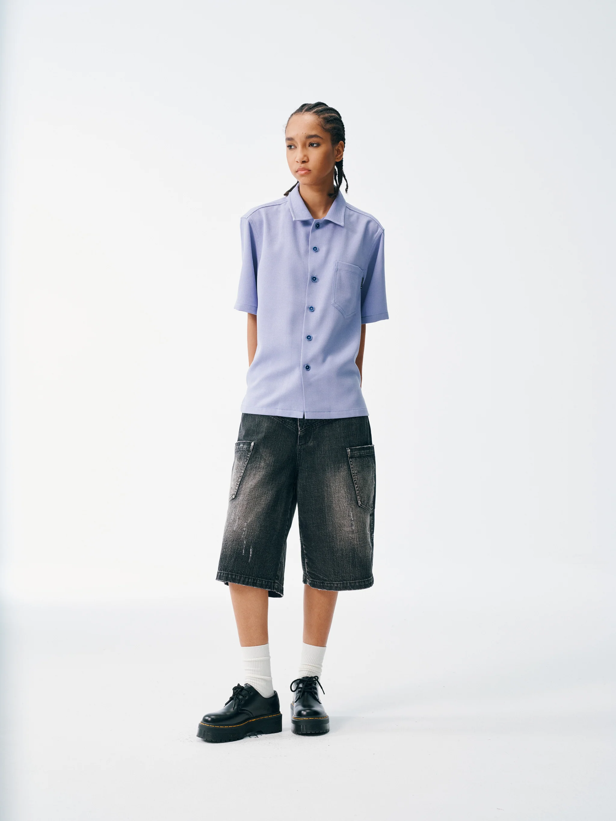 Slate Blue Short Sleeve Shirt – Textured, Relaxed Fit - Image 4