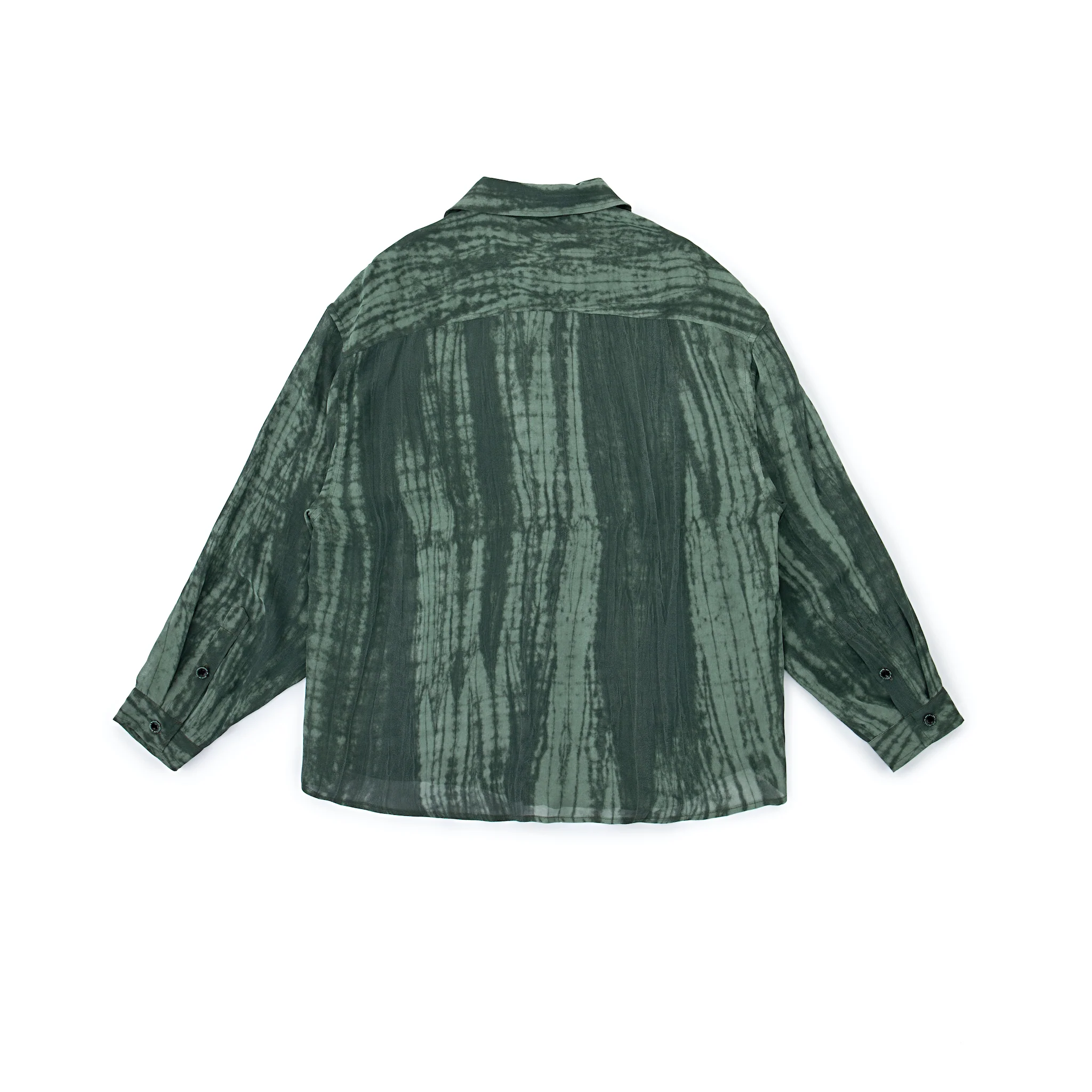 Super-Sheer High Collar Button Up – Forest Tie-Dye, Lightweight Drape - Image 12
