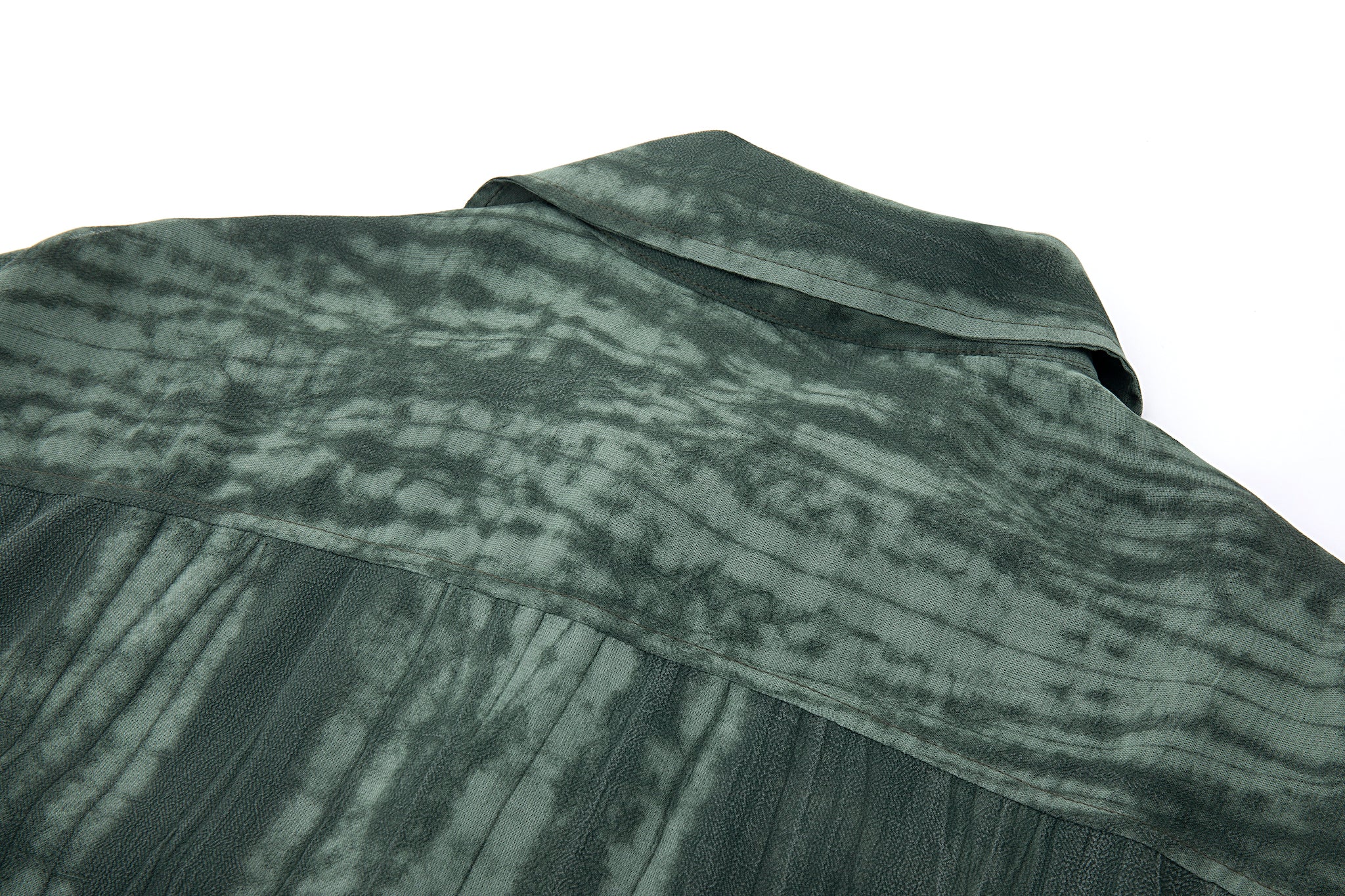 Super-Sheer High Collar Button Up – Forest Tie-Dye, Lightweight Drape - Image 13