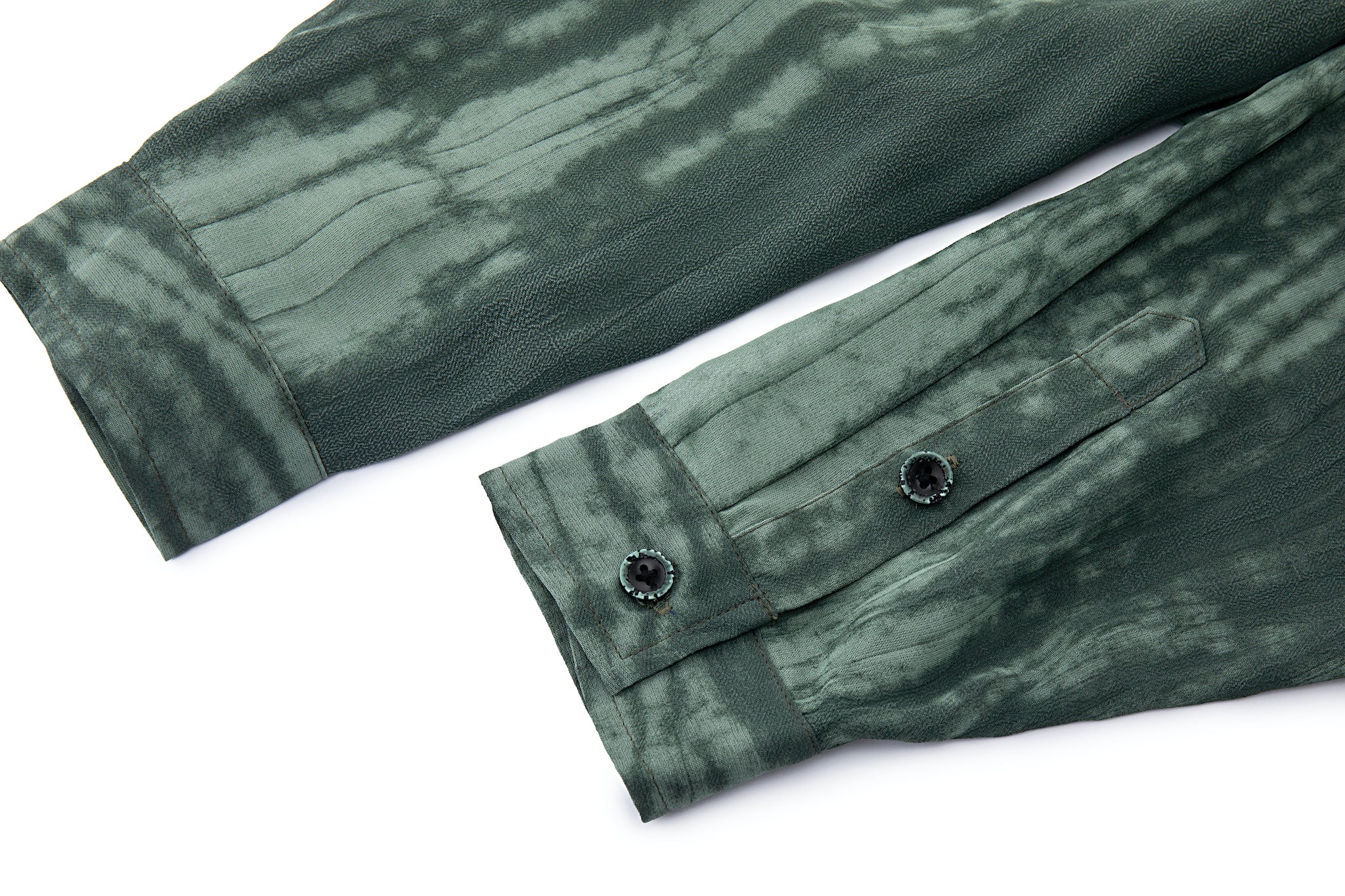 Super-Sheer High Collar Button Up – Forest Tie-Dye, Lightweight Drape - Image 14