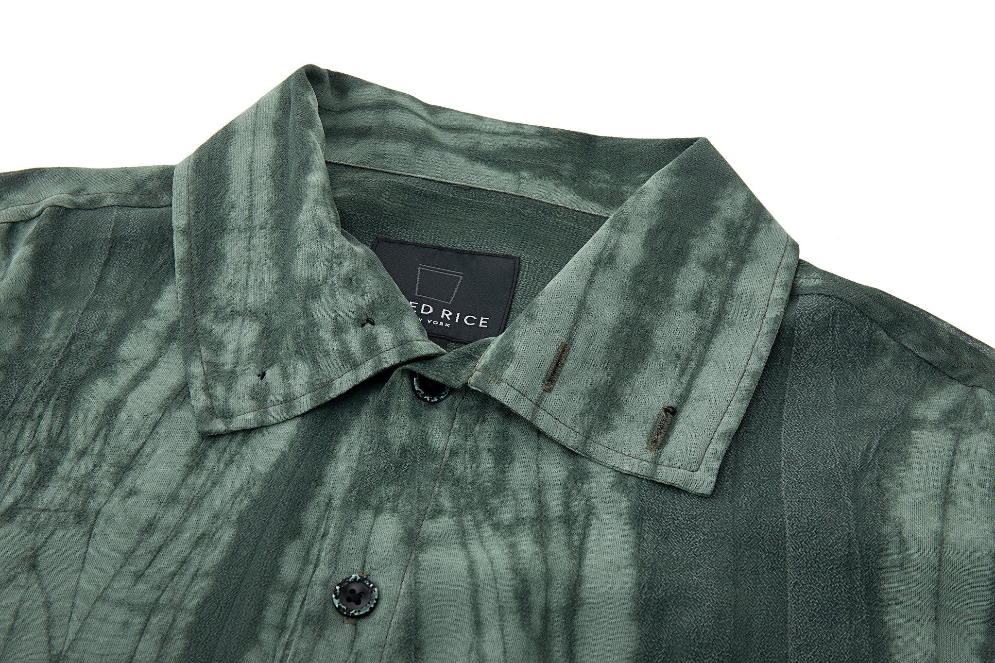 Super-Sheer High Collar Button Up – Forest Tie-Dye, Lightweight Drape - Image 3