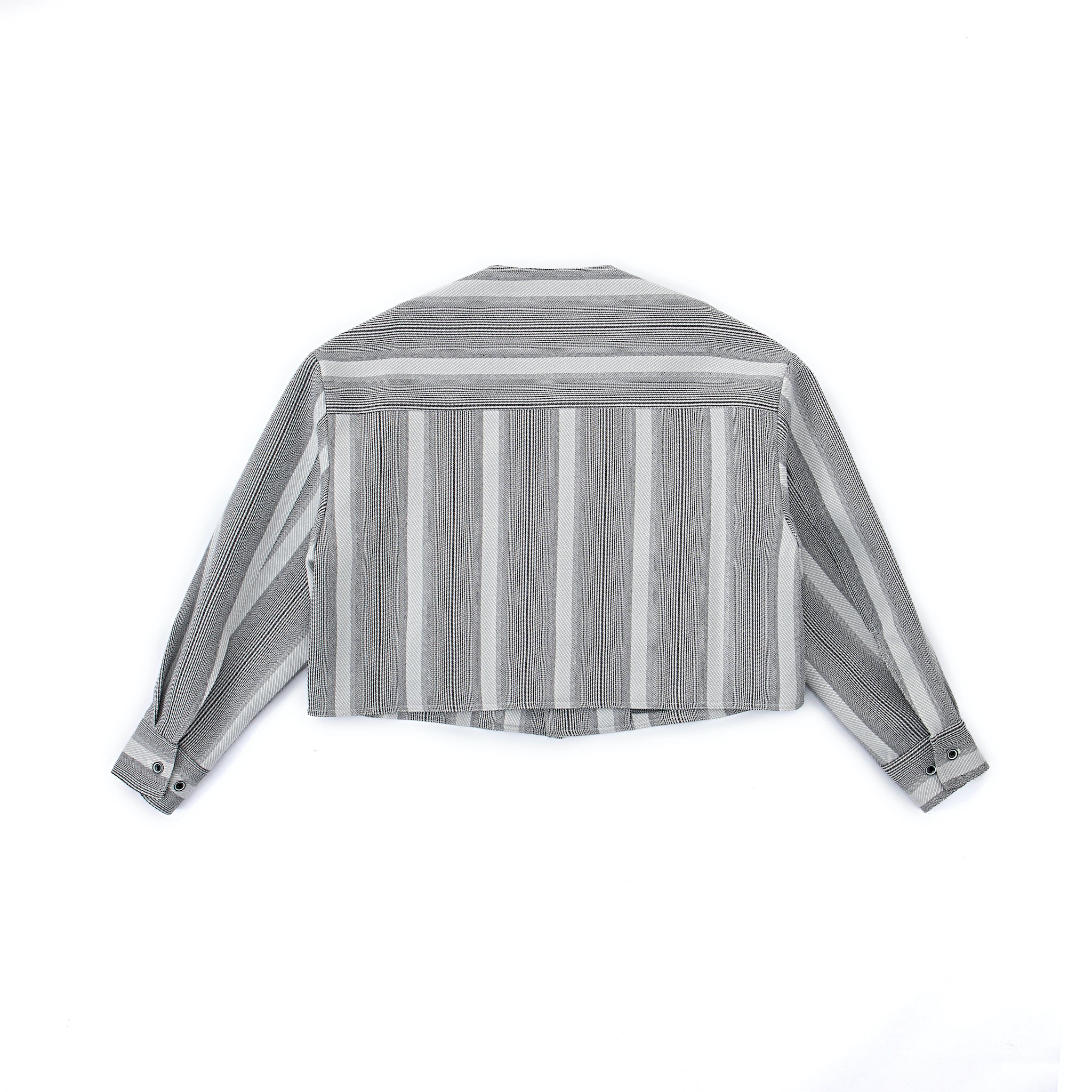 Cropped V-Neck Jacket – Striped Monochrome Twill - Image 3