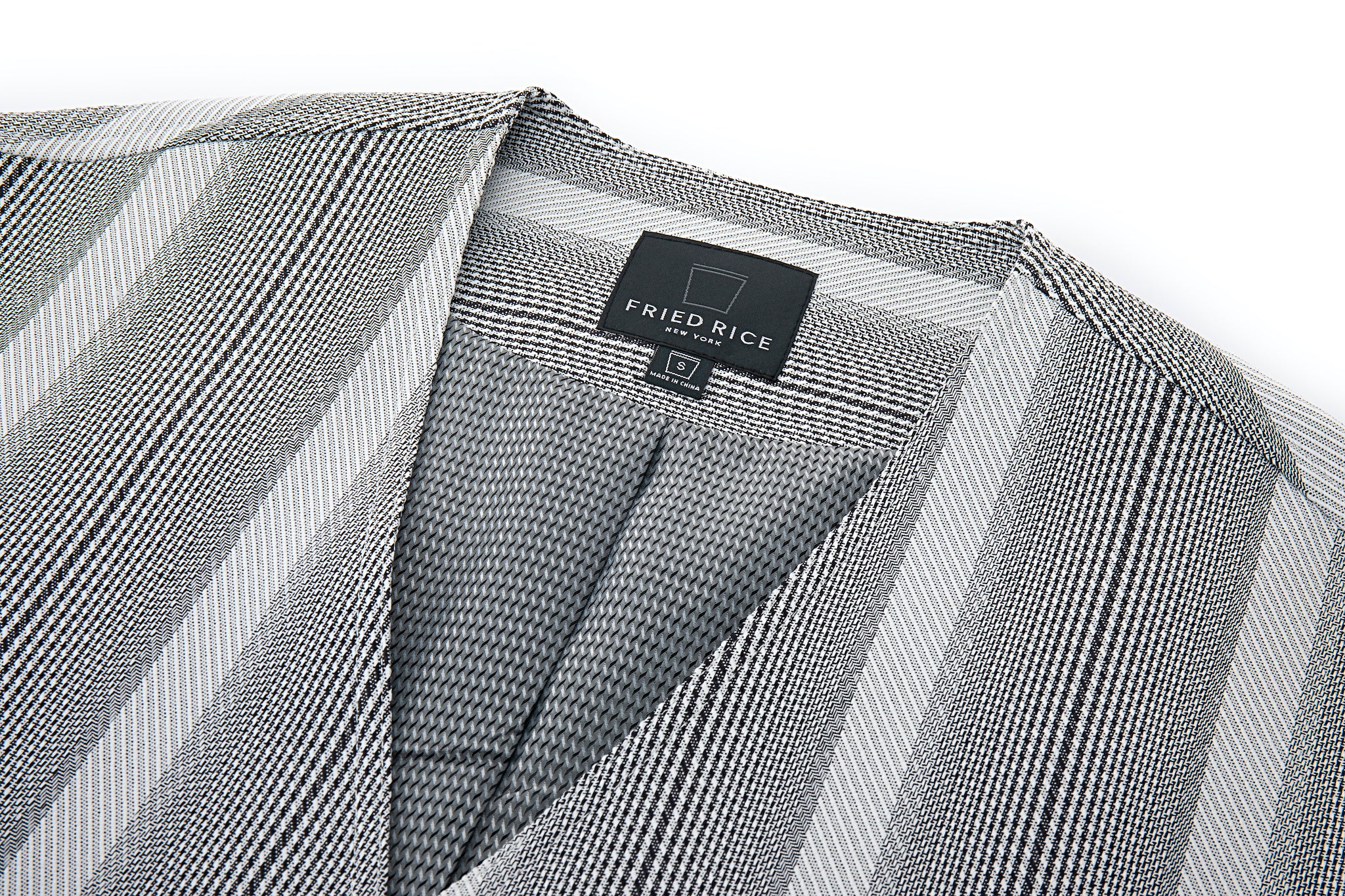 Cropped V-Neck Jacket – Striped Monochrome Twill - Image 4