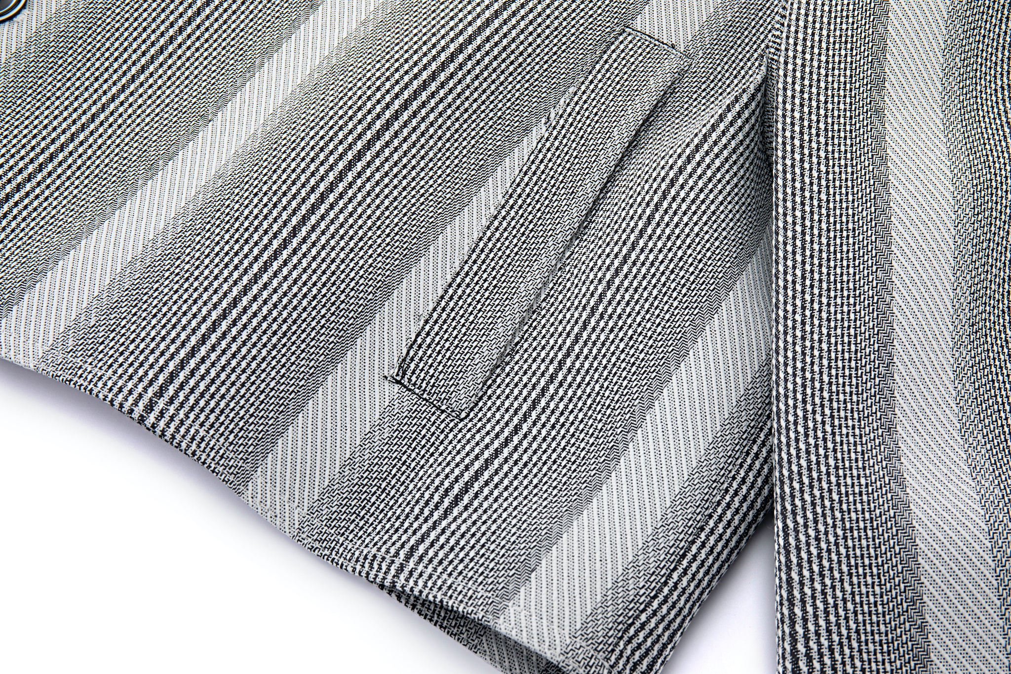 Cropped V-Neck Jacket – Striped Monochrome Twill - Image 5