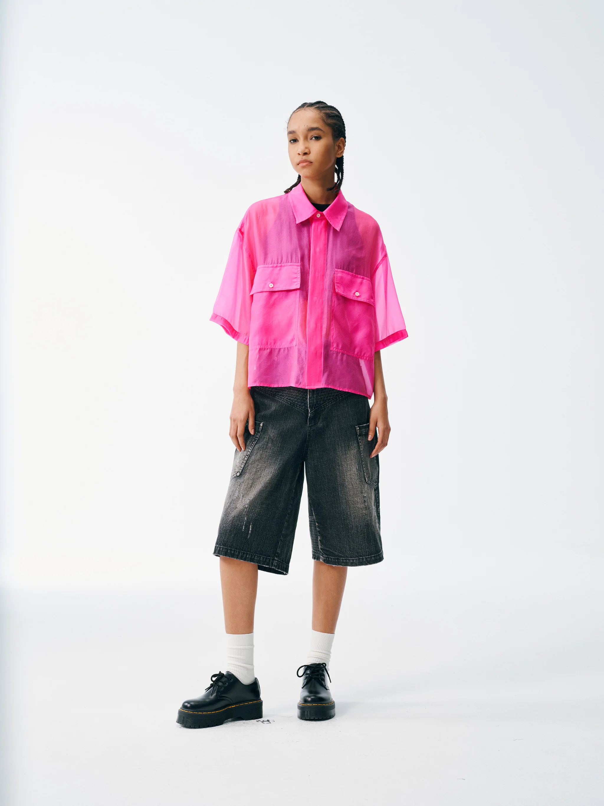 Candy Wrap Sheer Cropped Button Up - Image 7