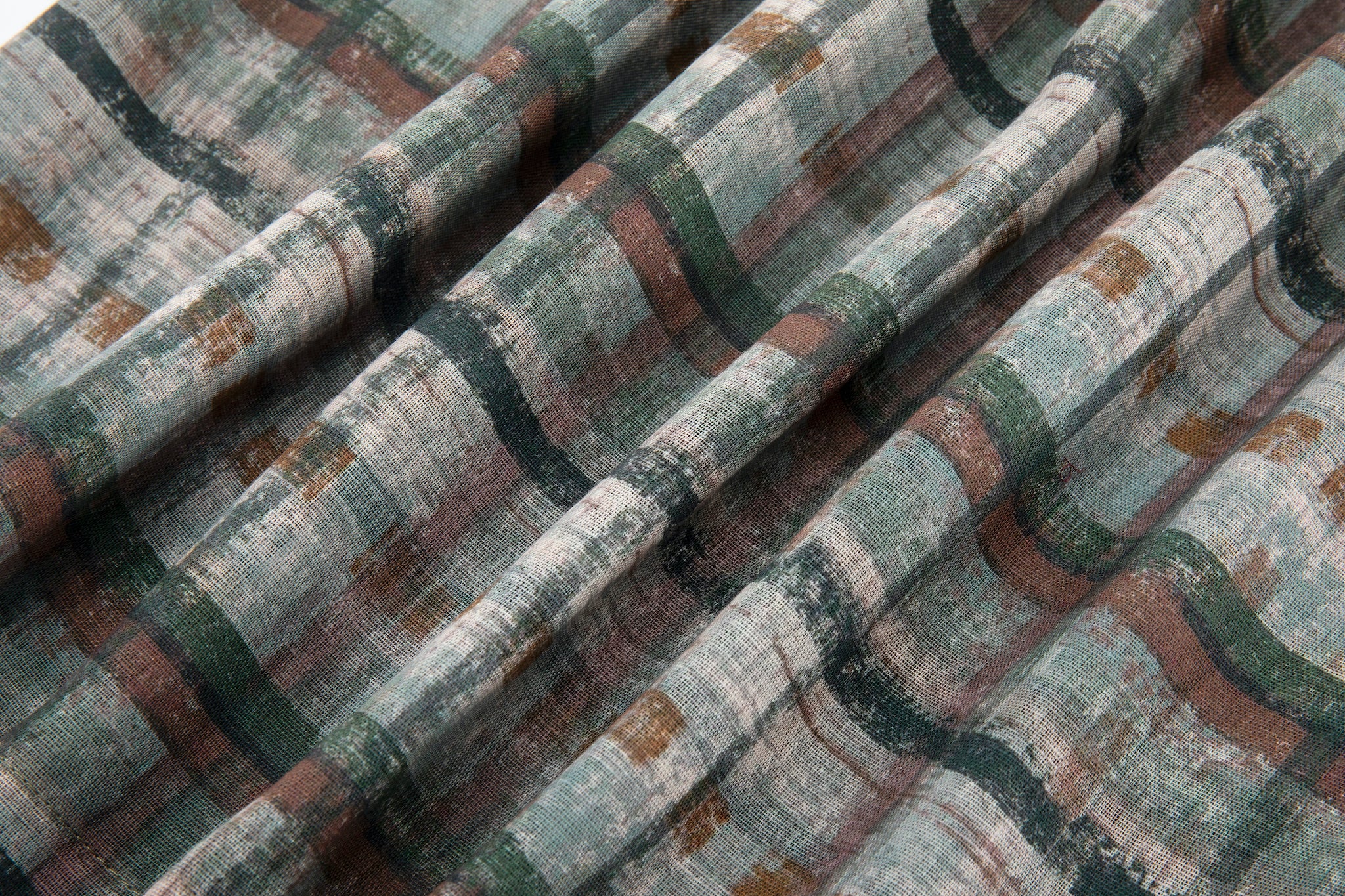 Abstract Paint Brush Plaid Button Up – Short Sleeve, Earth Tones - Image 10