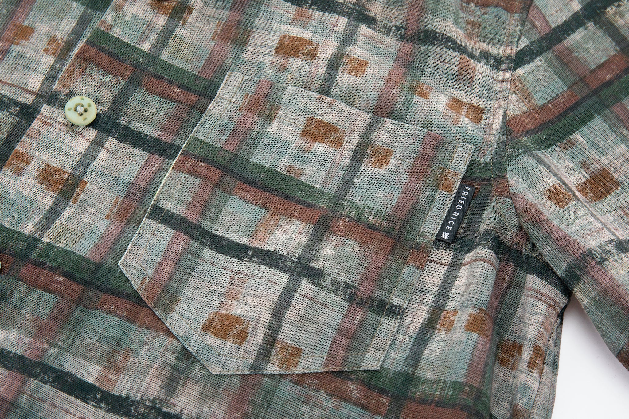 Abstract Paint Brush Plaid Button Up – Short Sleeve, Earth Tones - Image 12