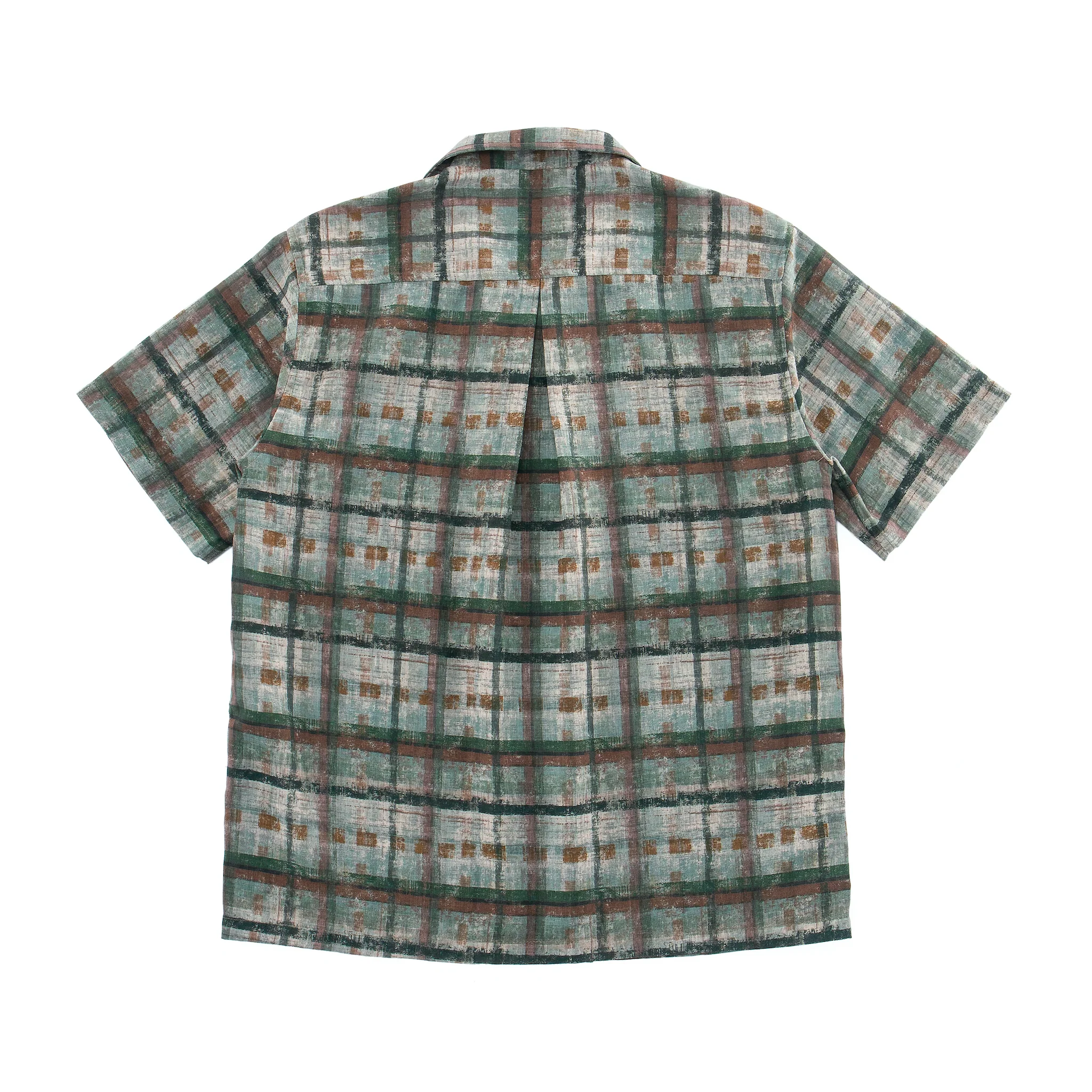 Abstract Paint Brush Plaid Button Up – Short Sleeve, Earth Tones - Image 13