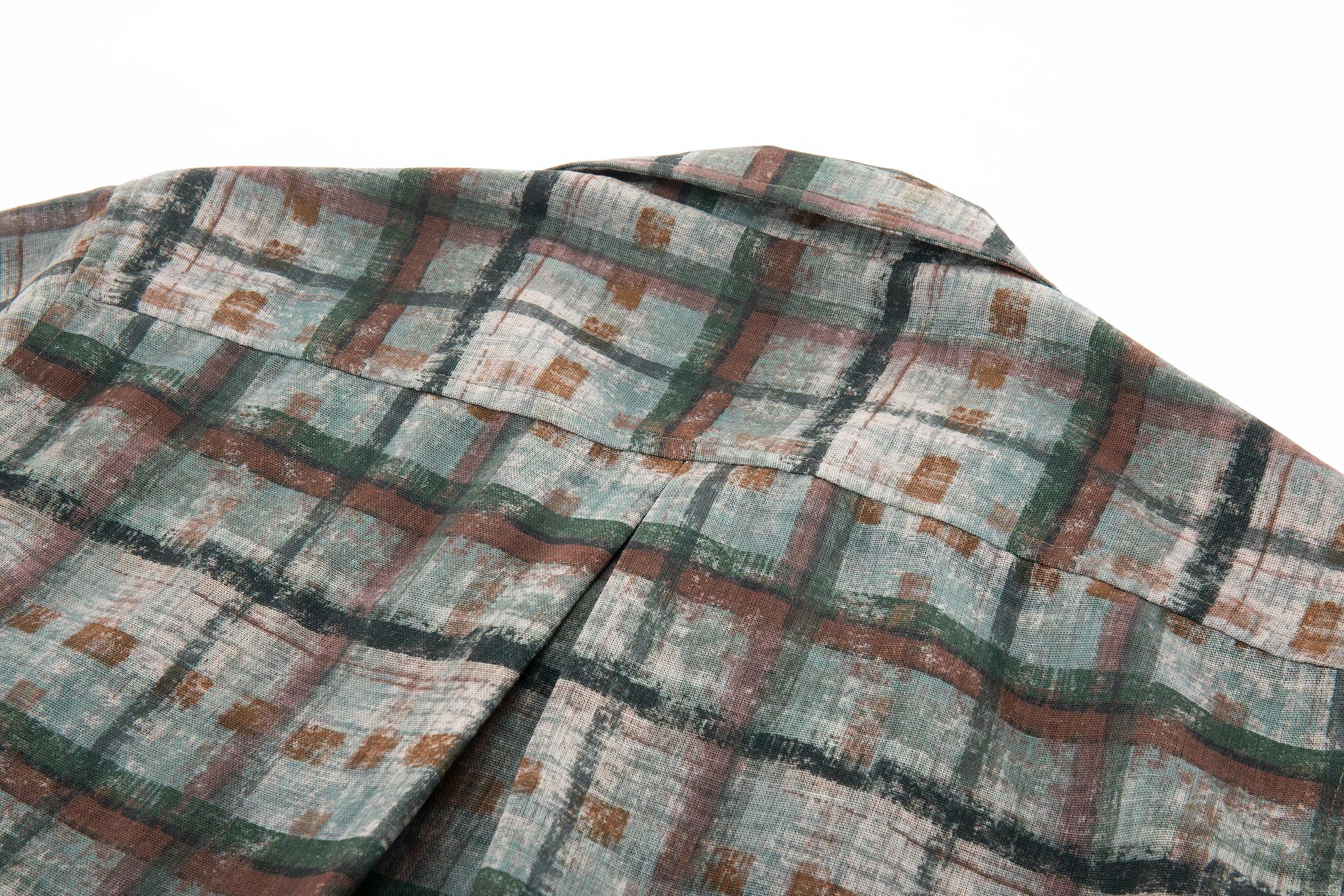 Abstract Paint Brush Plaid Button Up – Short Sleeve, Earth Tones - Image 14