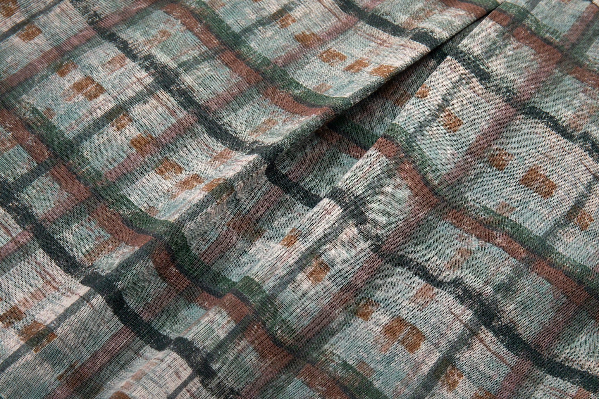 Abstract Paint Brush Plaid Button Up – Short Sleeve, Earth Tones - Image 15