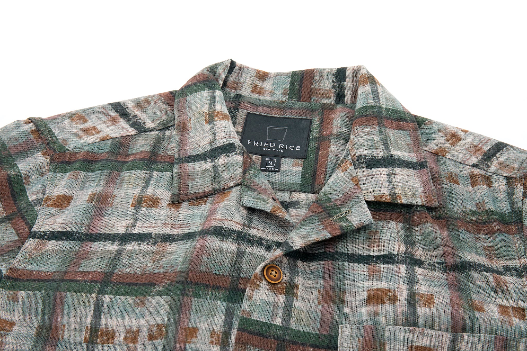 Abstract Paint Brush Plaid Button Up – Short Sleeve, Earth Tones - Image 3