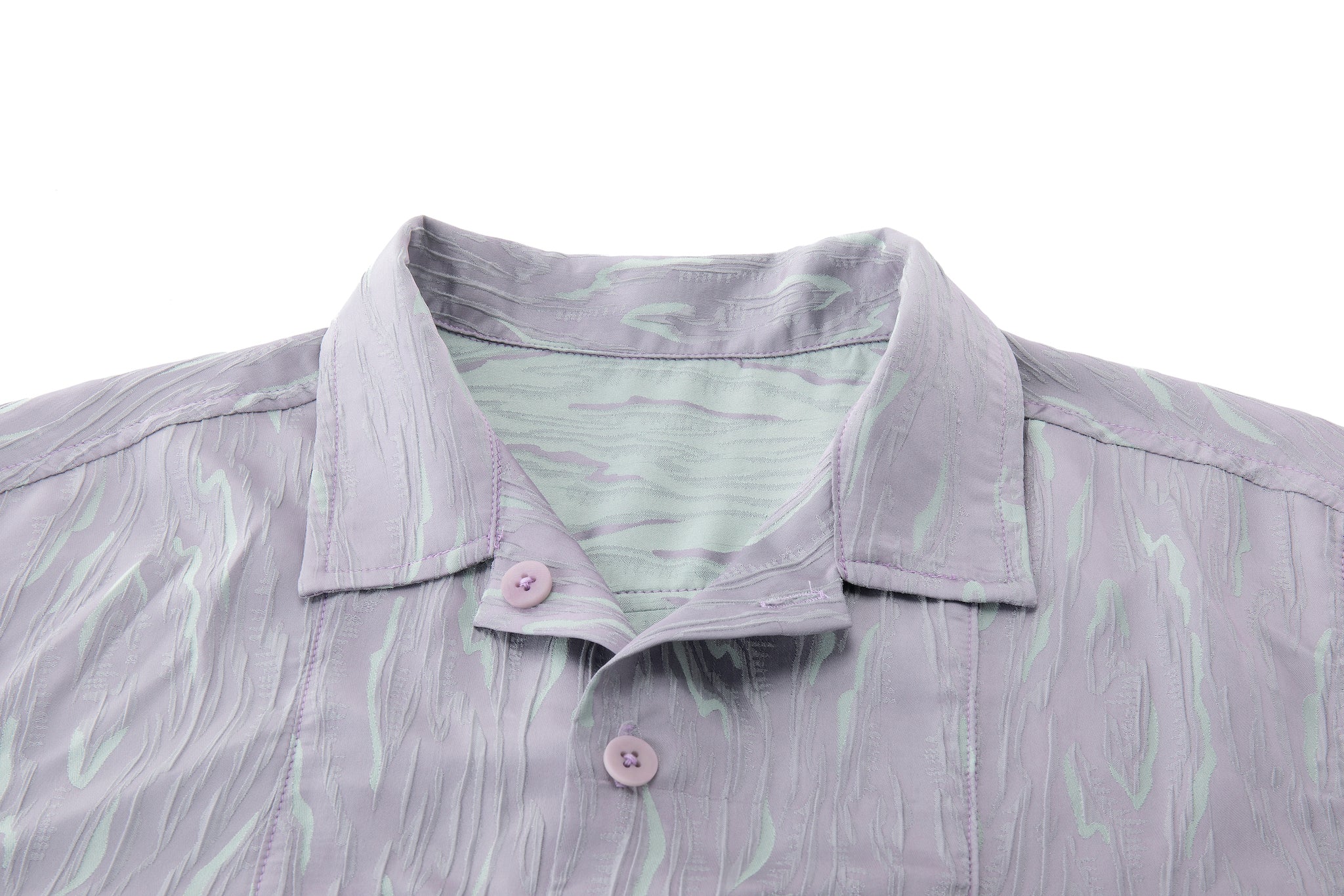 Reversible Summer Button Up – Short Sleeve, Lavender & Mint Woodgrain - Image 4