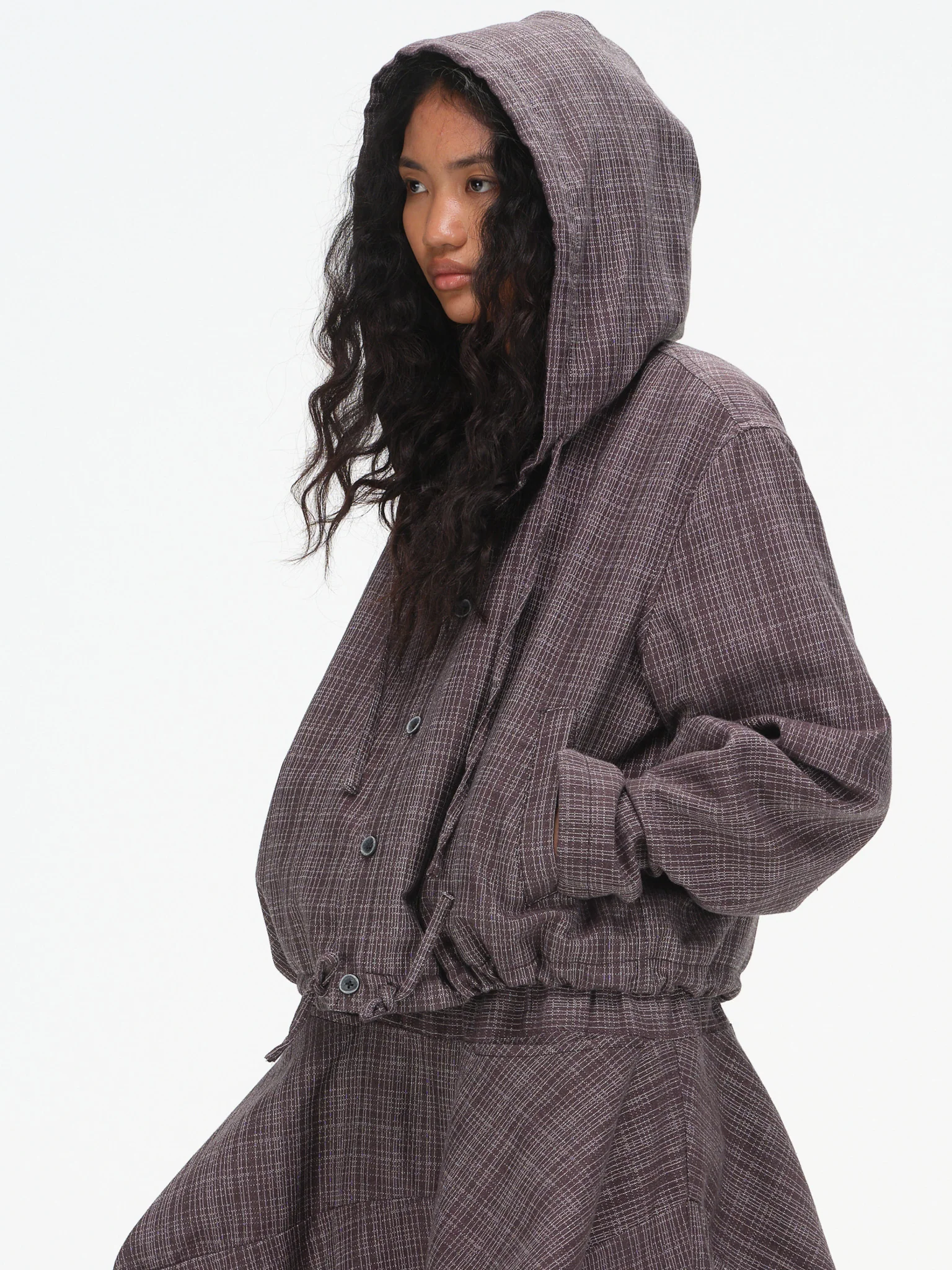Gridline Lightweight Cropped Hooded Jacket - Dark Grey - Image 5