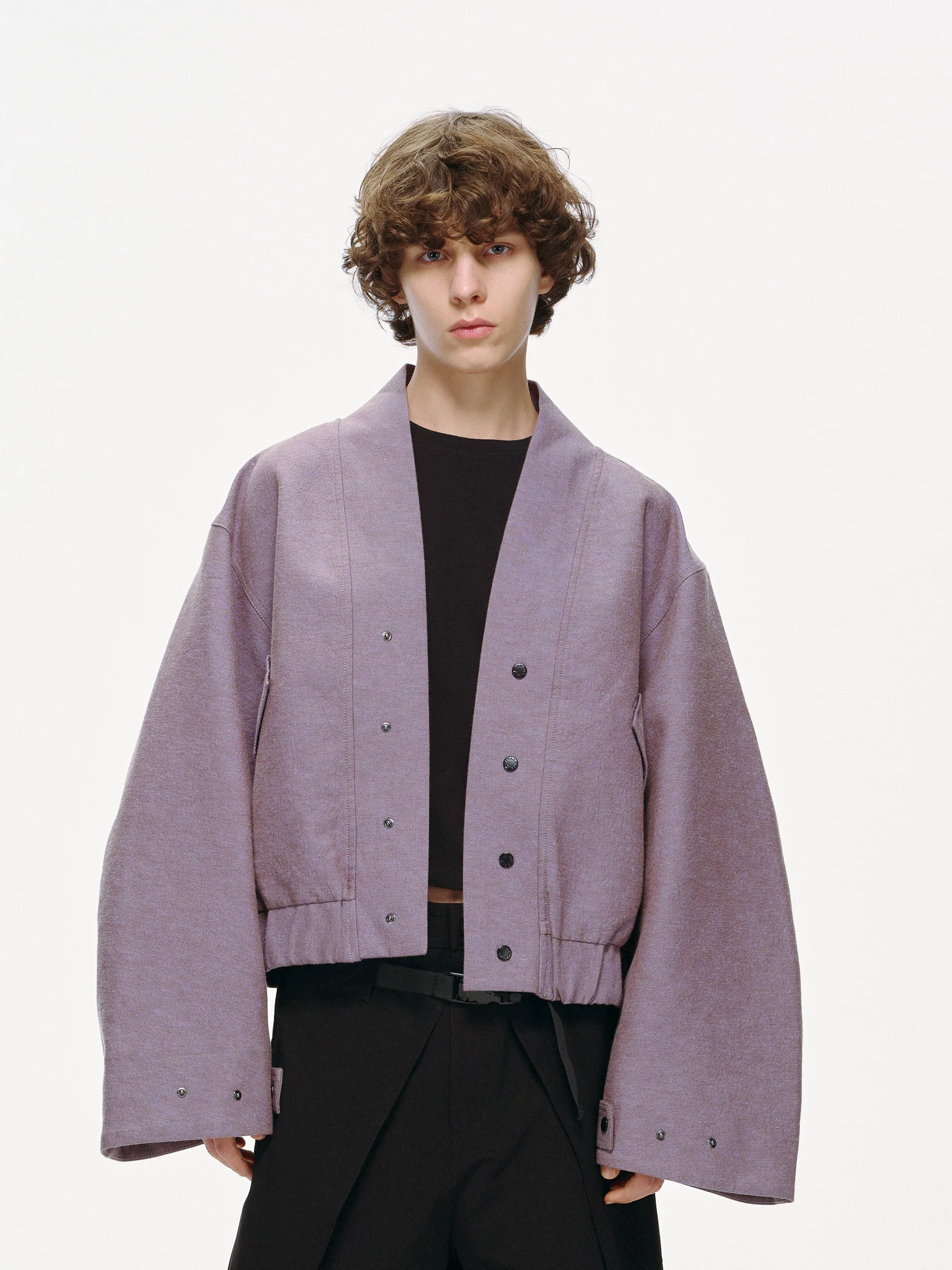 Haori-Inspired Bomber Jacket - Lilac - Image 10