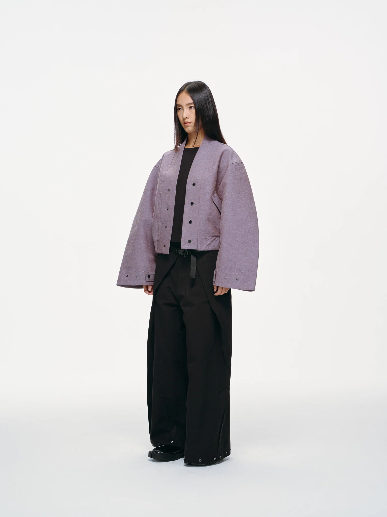 Haori-Inspired Bomber Jacket - Lilac - Image 5