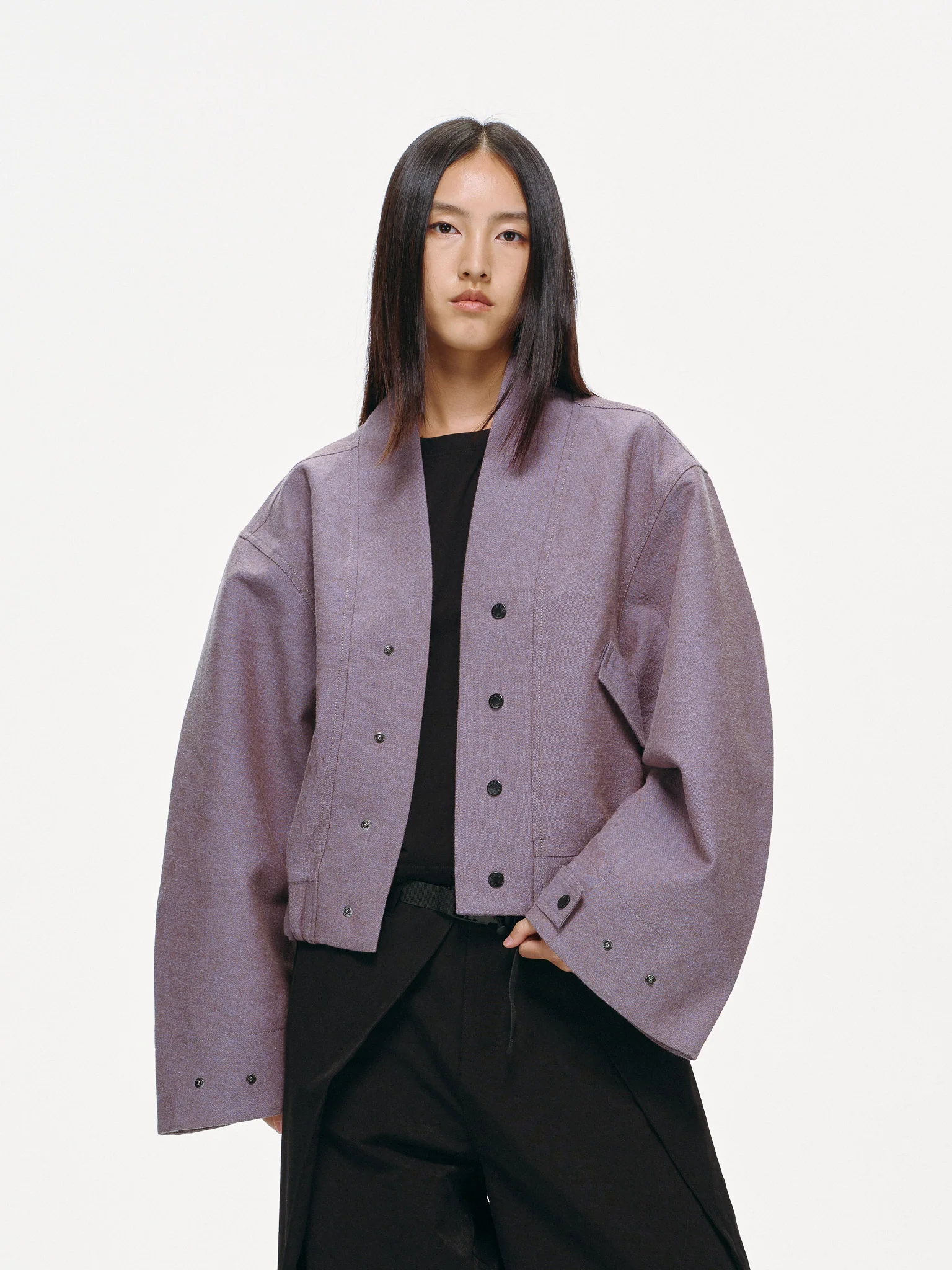 Haori-Inspired Bomber Jacket - Lilac - Image 7