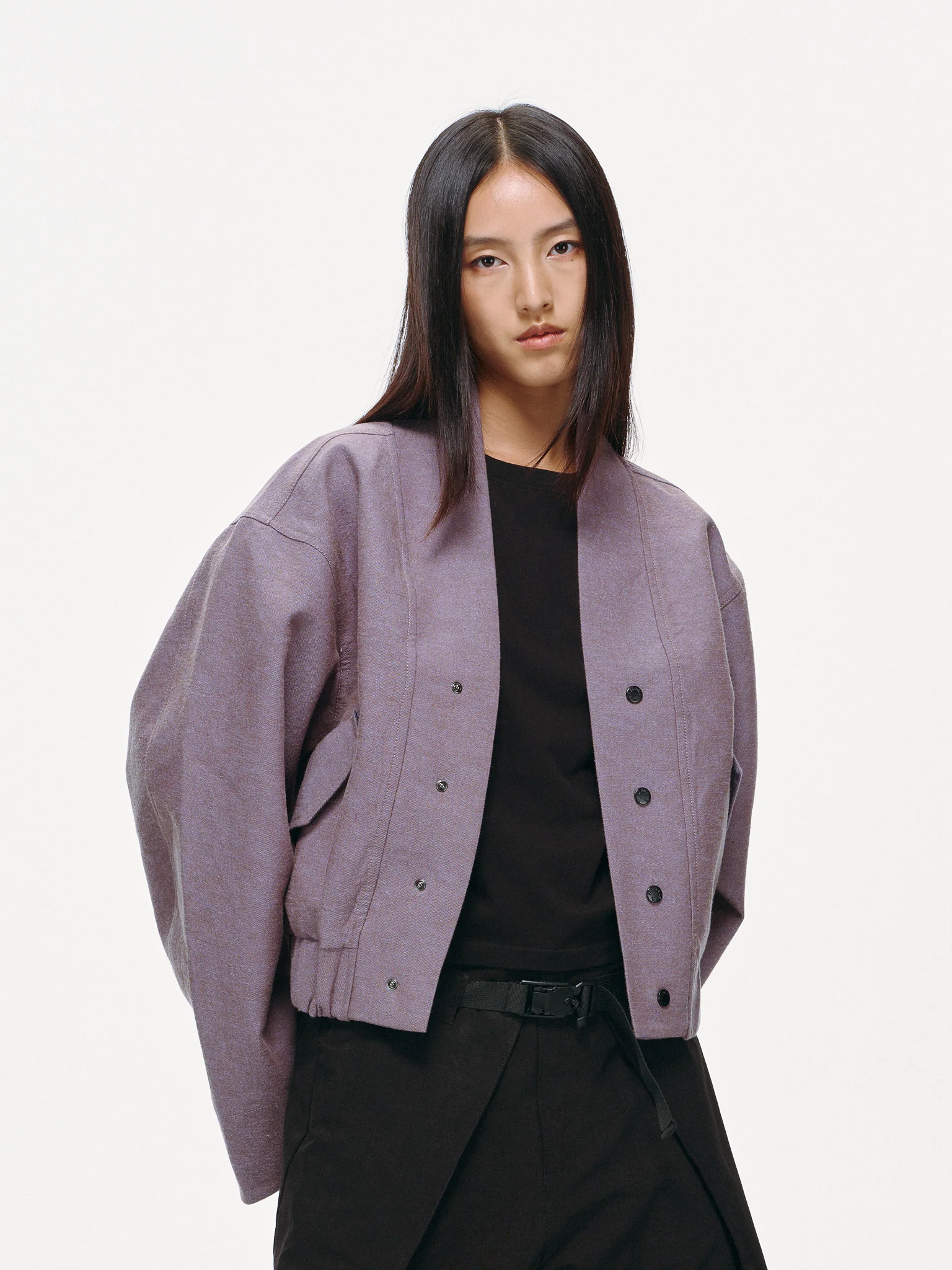 Haori-Inspired Bomber Jacket - Lilac - Image 8