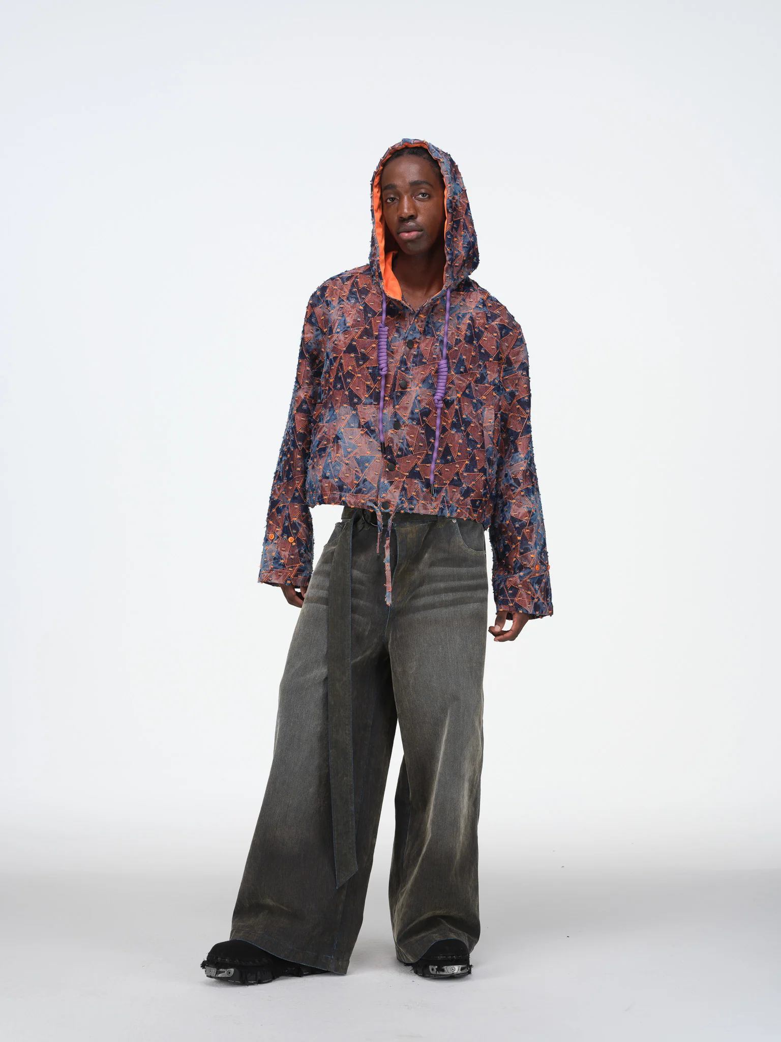 Abstract Triangle Hooded Jacket - Burnt Orange - Image 10