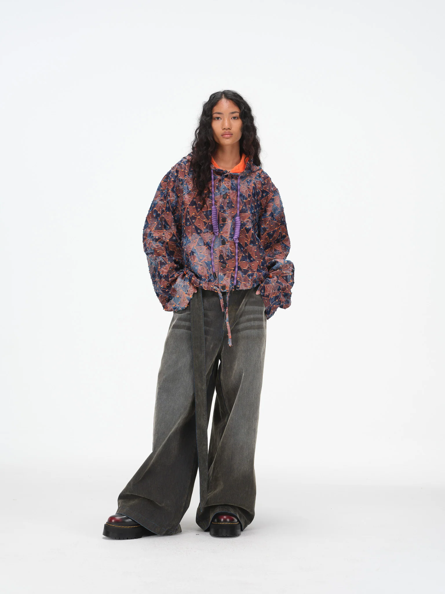 Abstract Triangle Hooded Jacket - Burnt Orange - Image 12