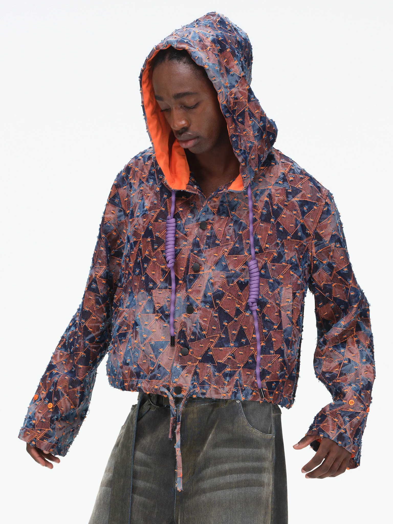 Abstract Triangle Hooded Jacket - Burnt Orange - Image 3