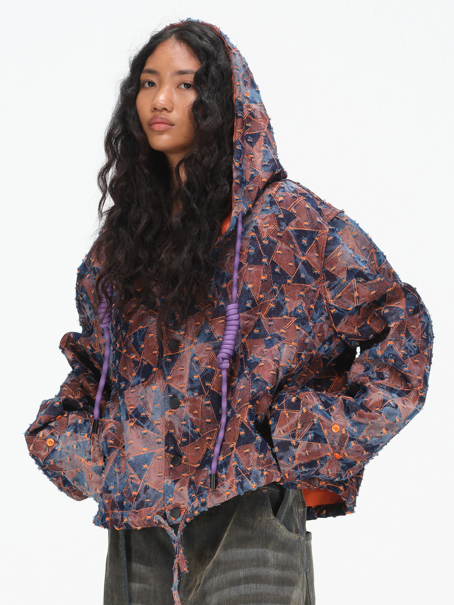 Abstract Triangle Hooded Jacket - Burnt Orange - Image 4