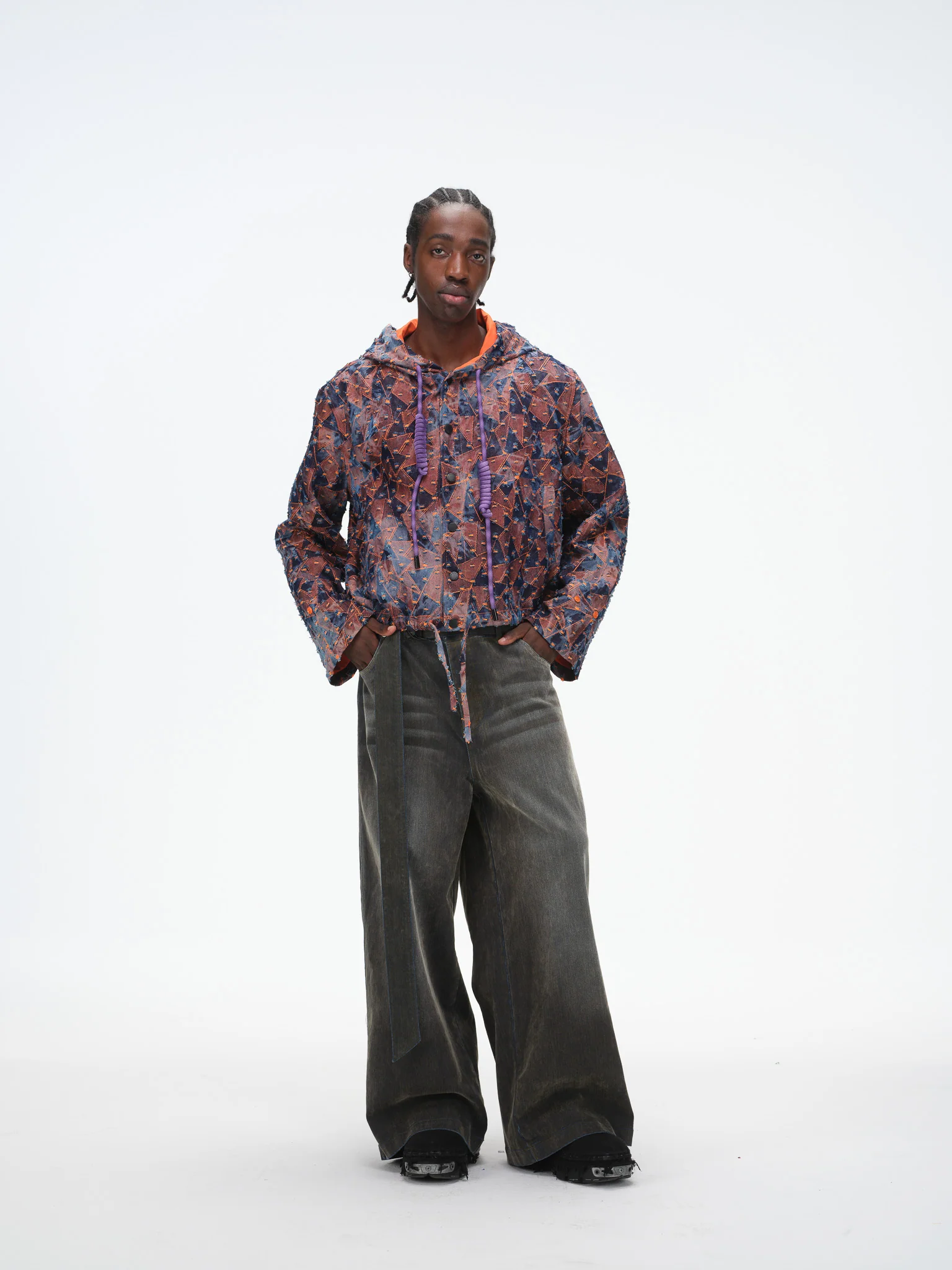 Abstract Triangle Hooded Jacket - Burnt Orange - Image 6