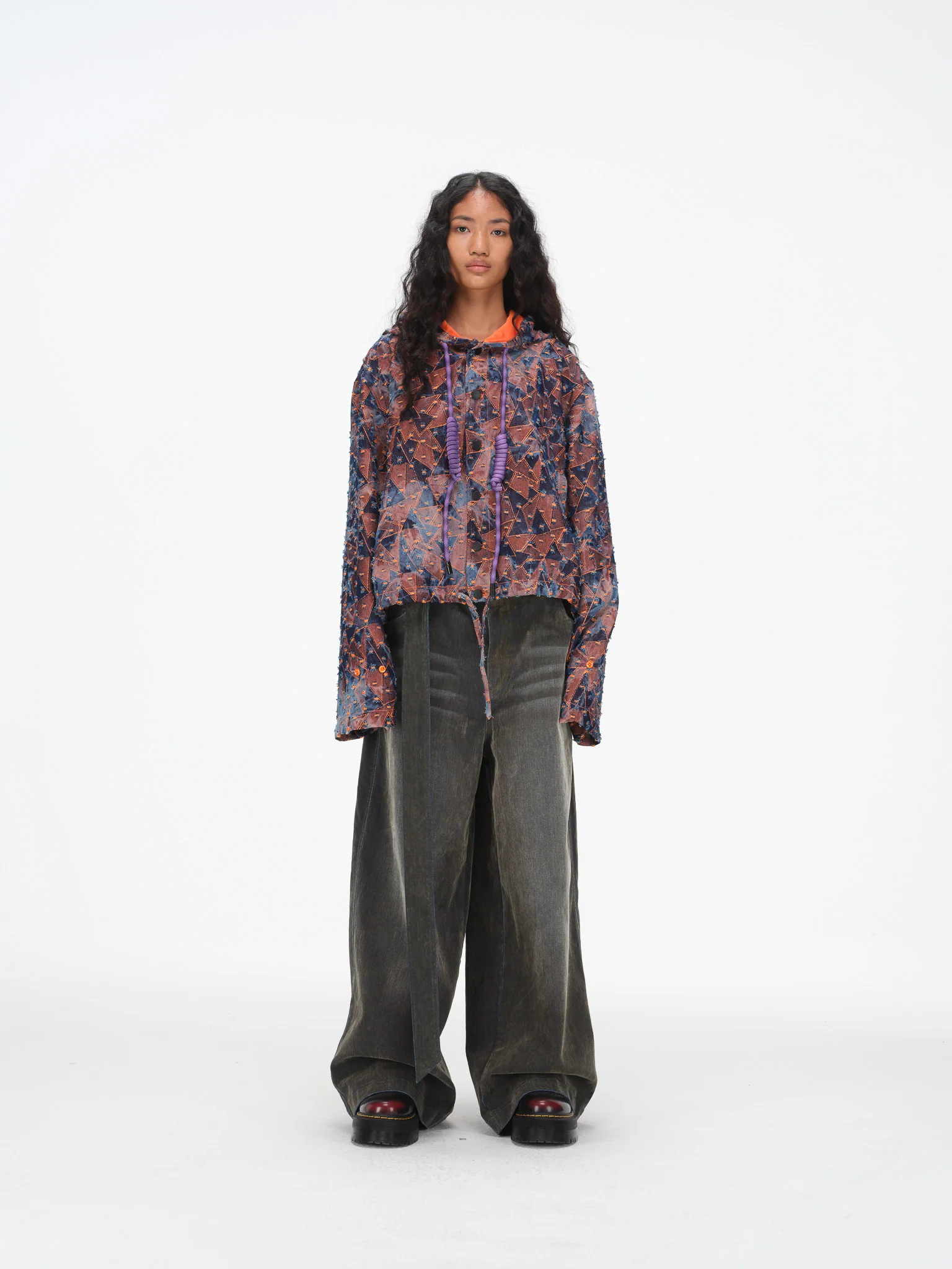 Abstract Triangle Hooded Jacket - Burnt Orange - Image 7