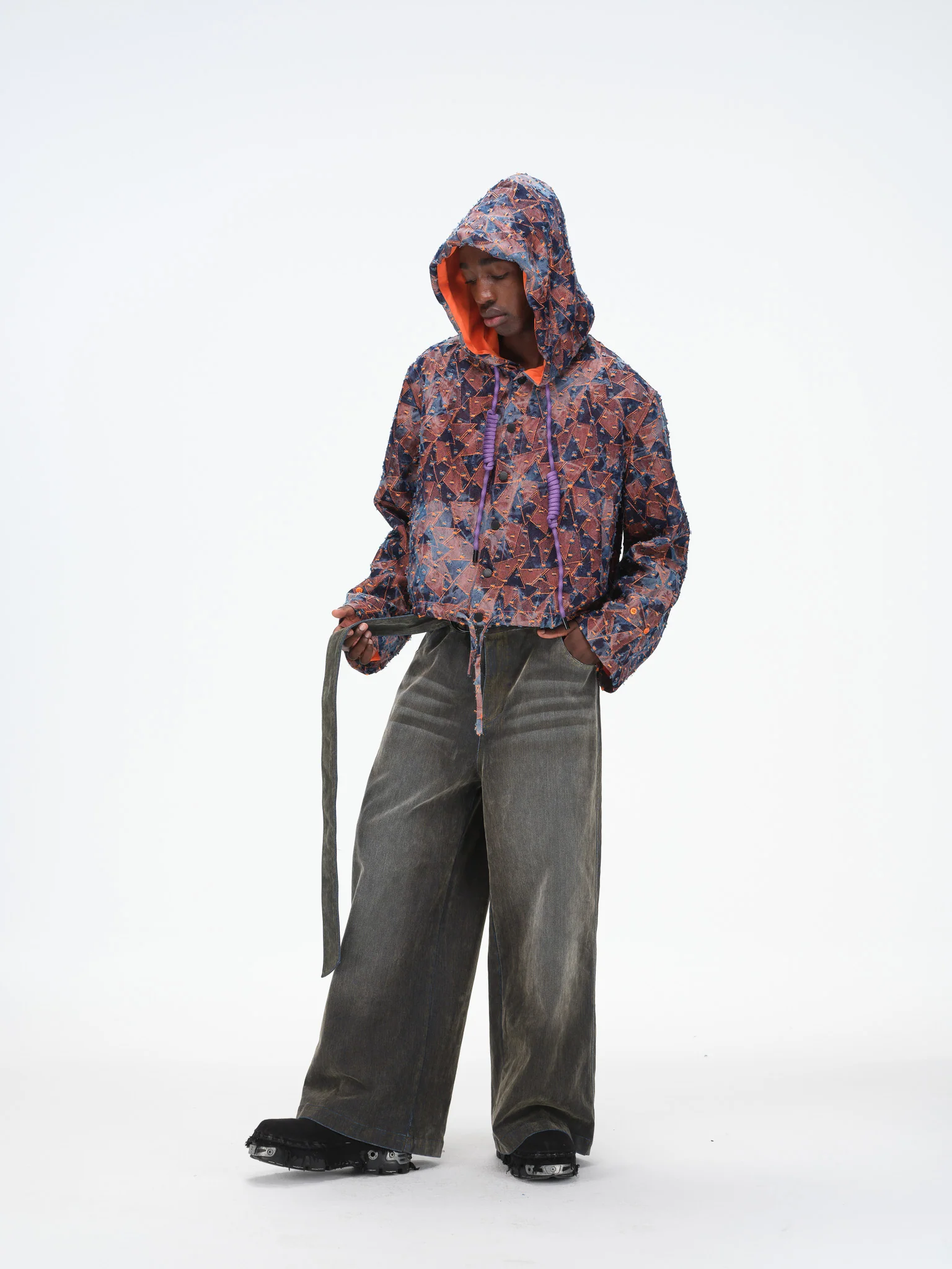 Abstract Triangle Hooded Jacket - Burnt Orange - Image 8