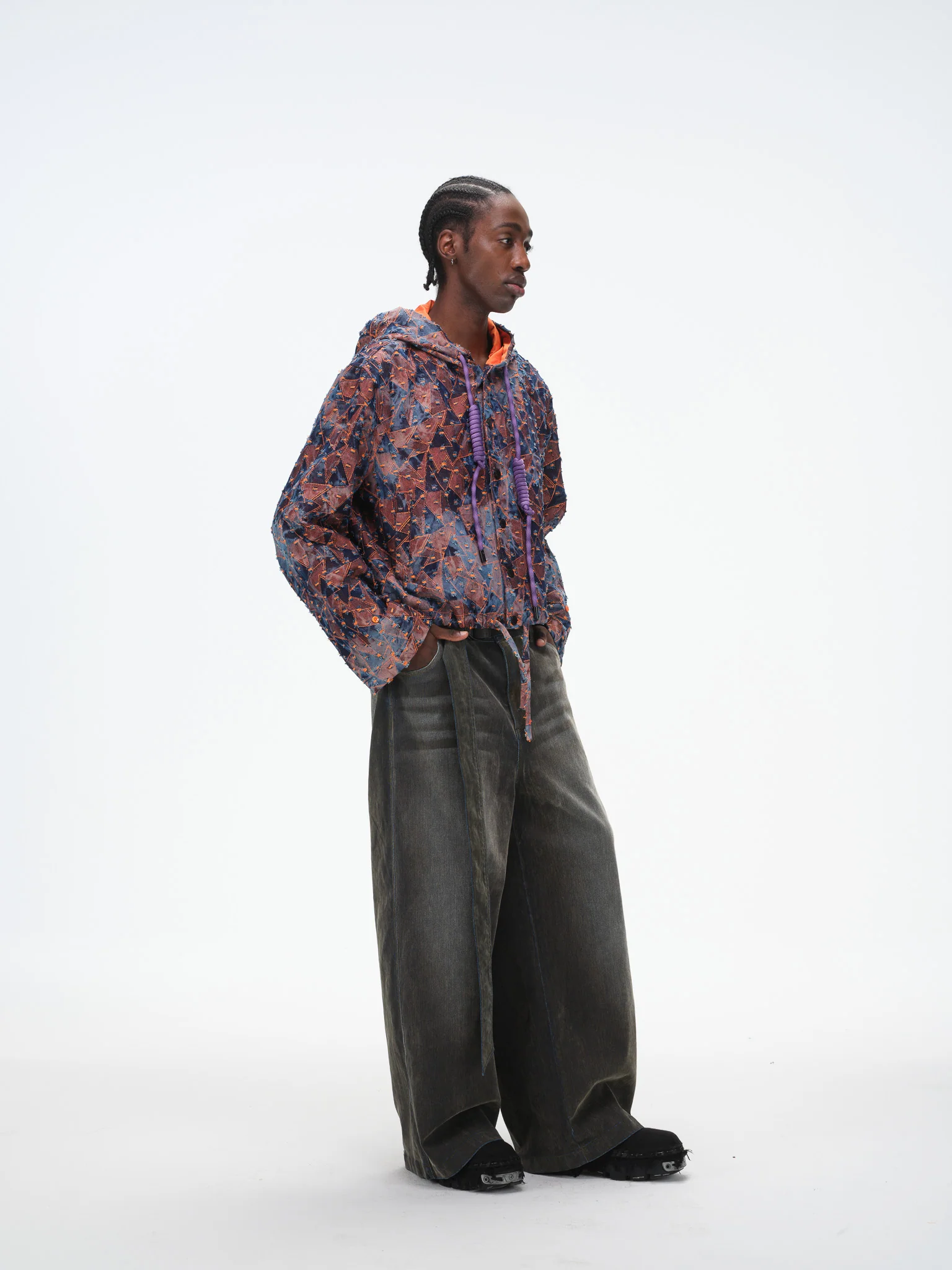 Abstract Triangle Hooded Jacket - Burnt Orange - Image 9