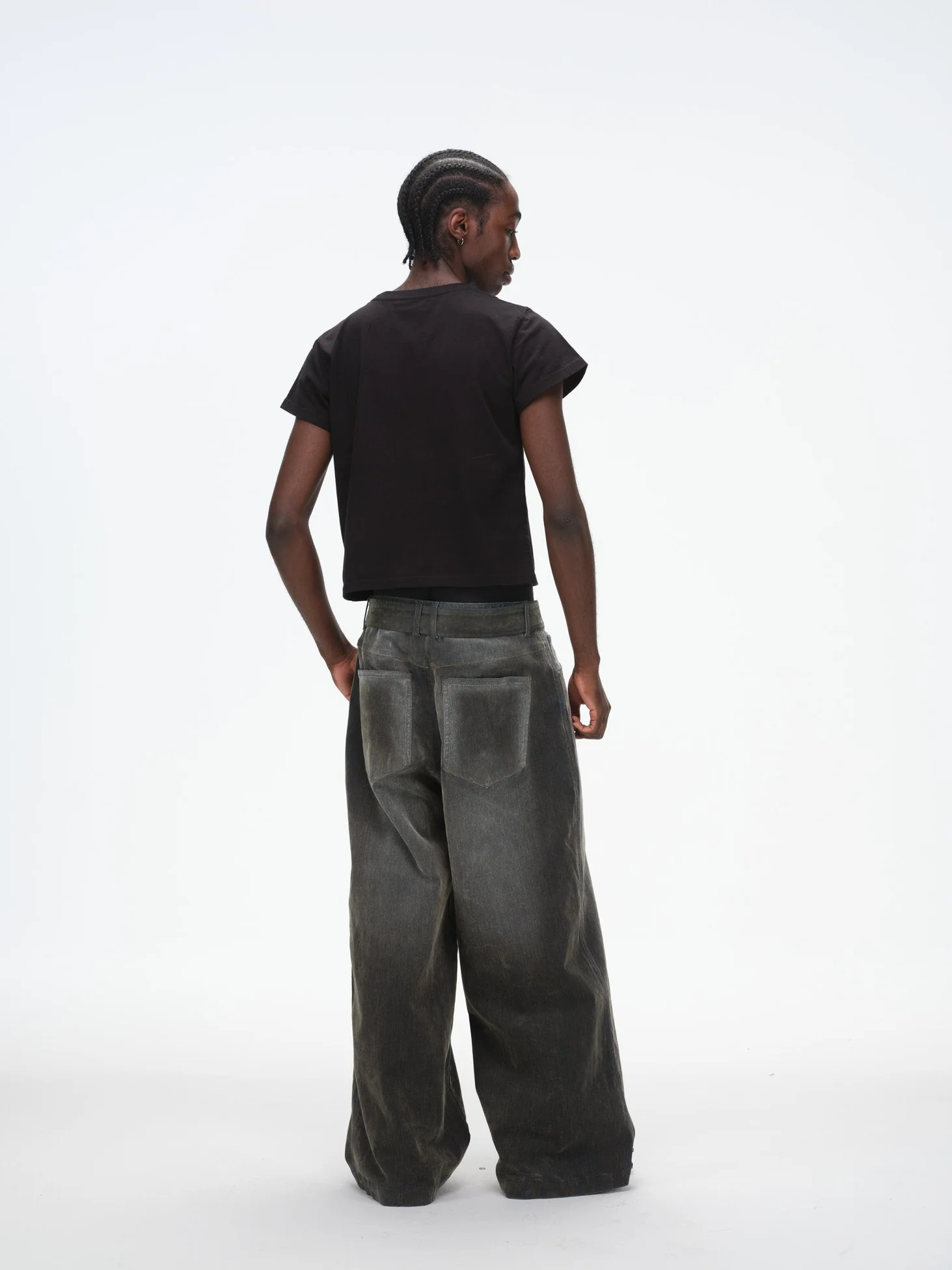 Iridescent Wide Leg Denim Pants with Sash Belt - Charcoal Wash - Image 8