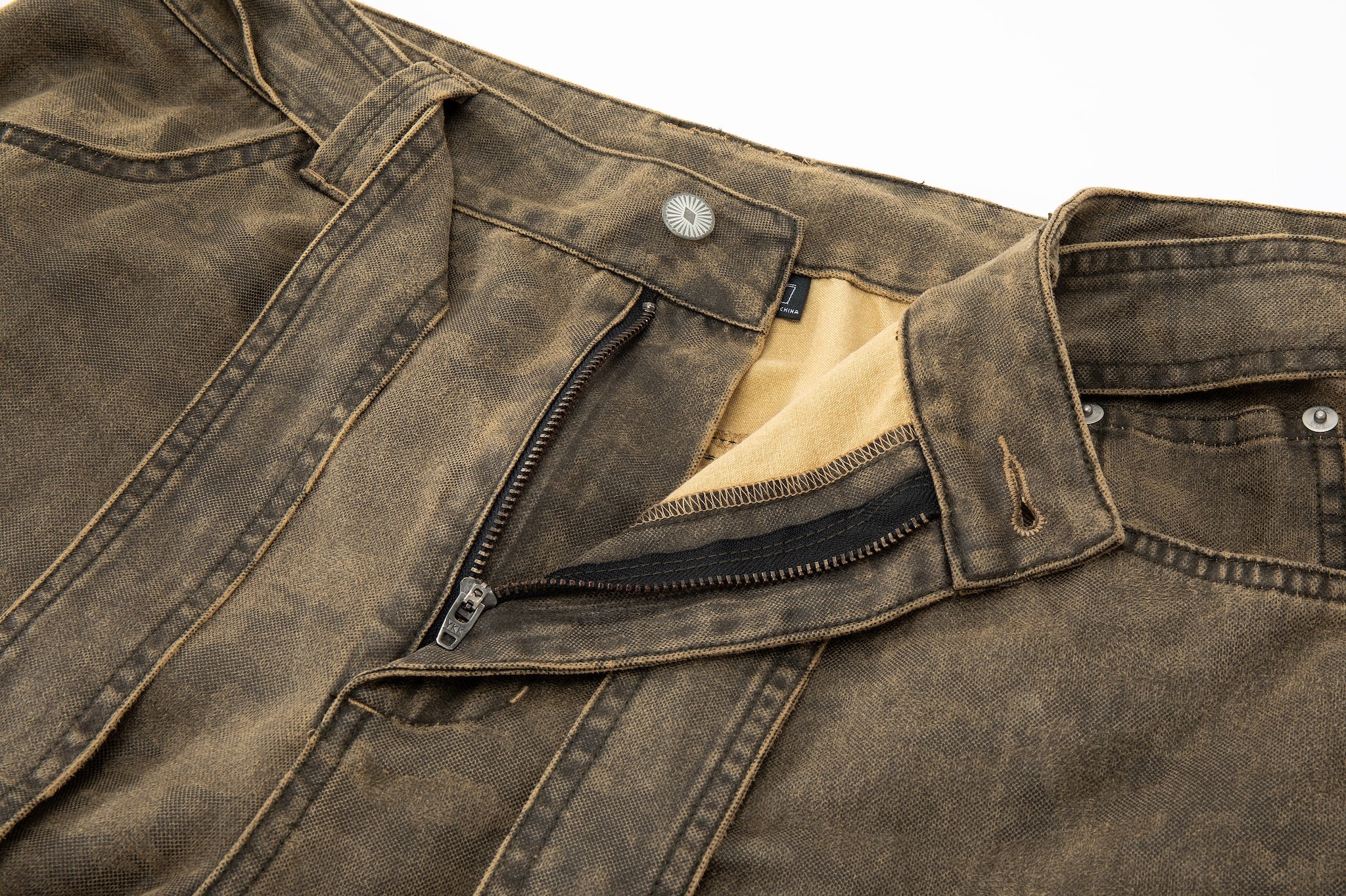 Kota Light Denim Sash Belt Pants – Subtle Washed Brown Camo - Image 11