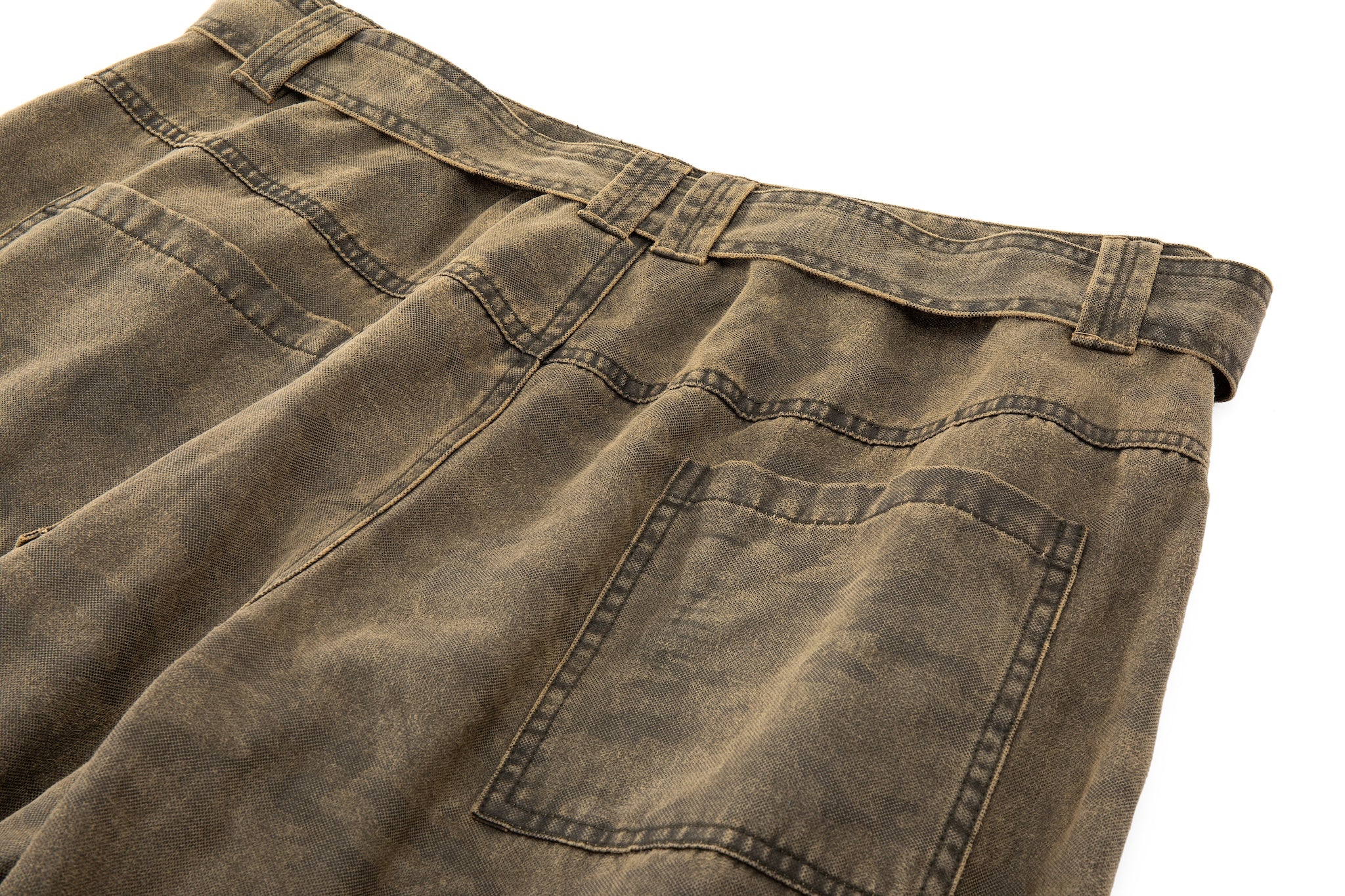Kota Light Denim Sash Belt Pants – Subtle Washed Brown Camo - Image 12